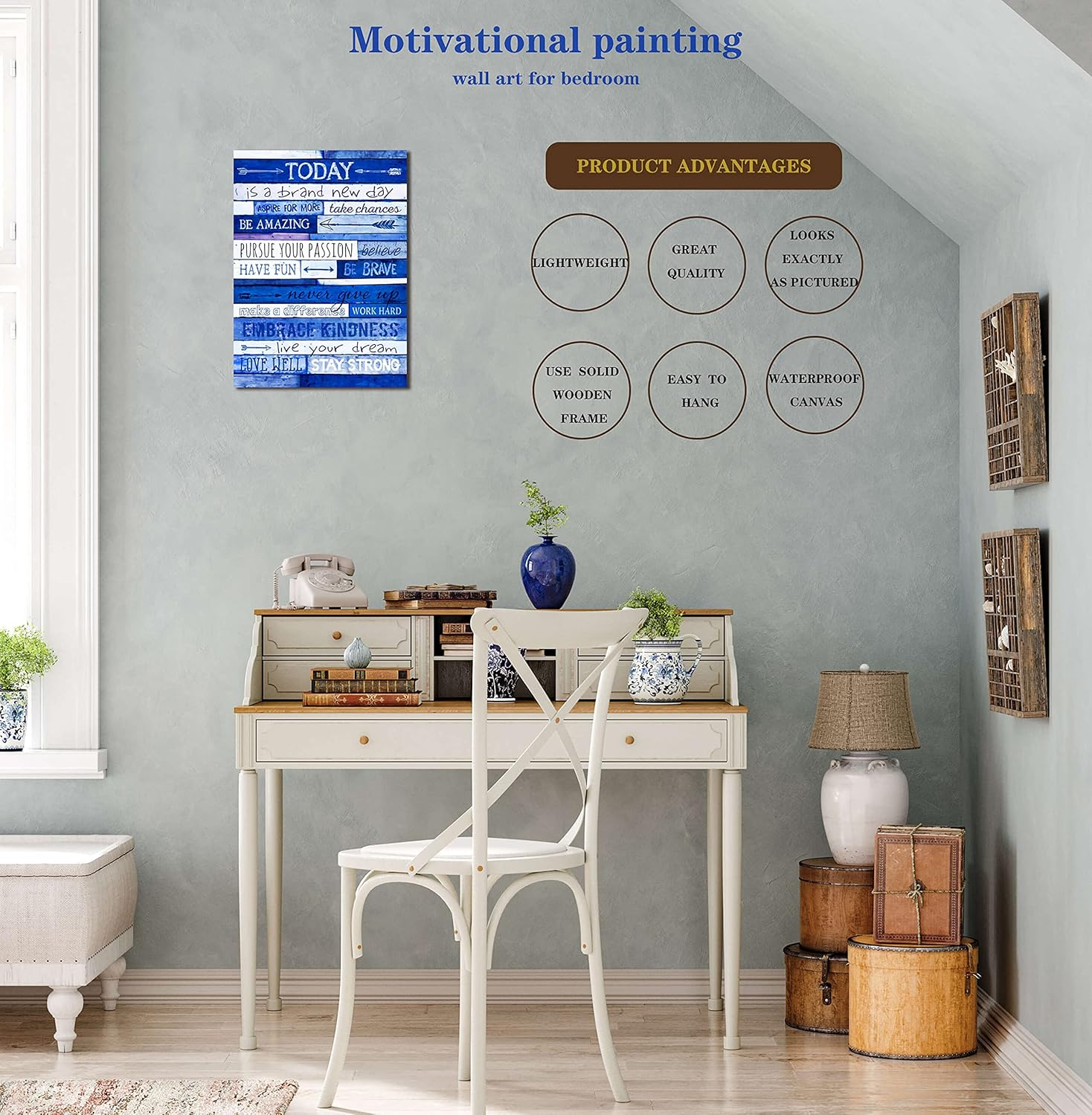 Inspirational Wall Art for Office Motivational Poster Quotes Blue Wall Decor Canvas Prints Framed Positive Affirmations Wall Decor for Room Modern Words \u200bArtwork 12x16