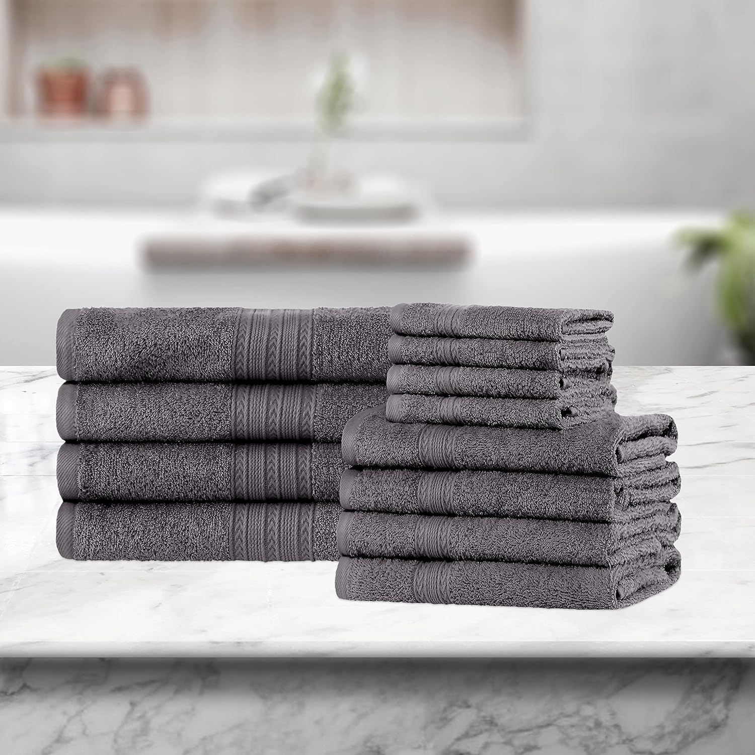 Superior Eco-Friendly Cotton Solid 12-Piece Graphite Towel Set