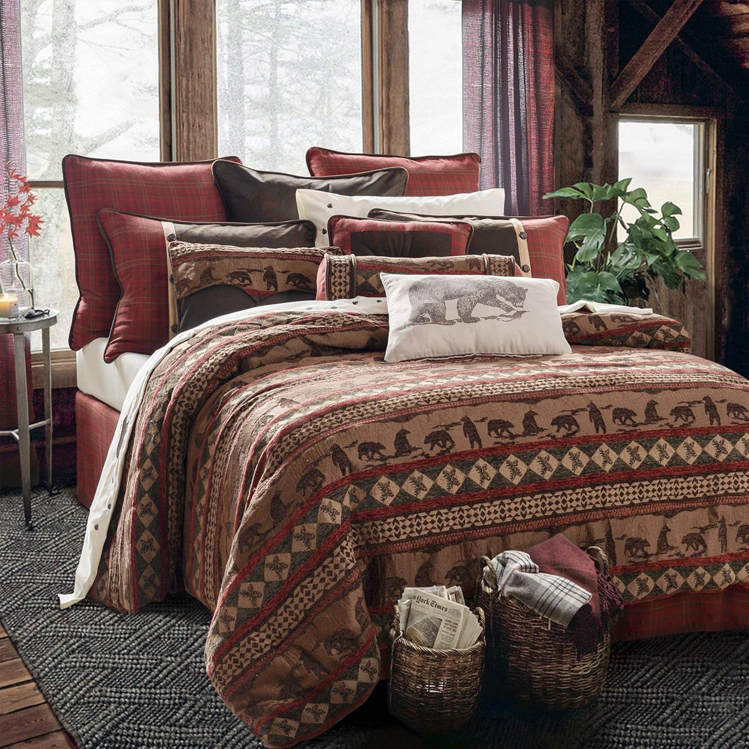 Queen Red and Brown Cotton Country Bedspread Set