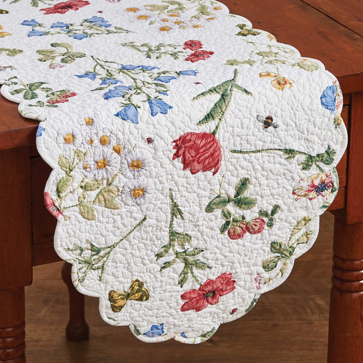 Park Designs Wildflower Scalloped Table Runner - 36"L - White
