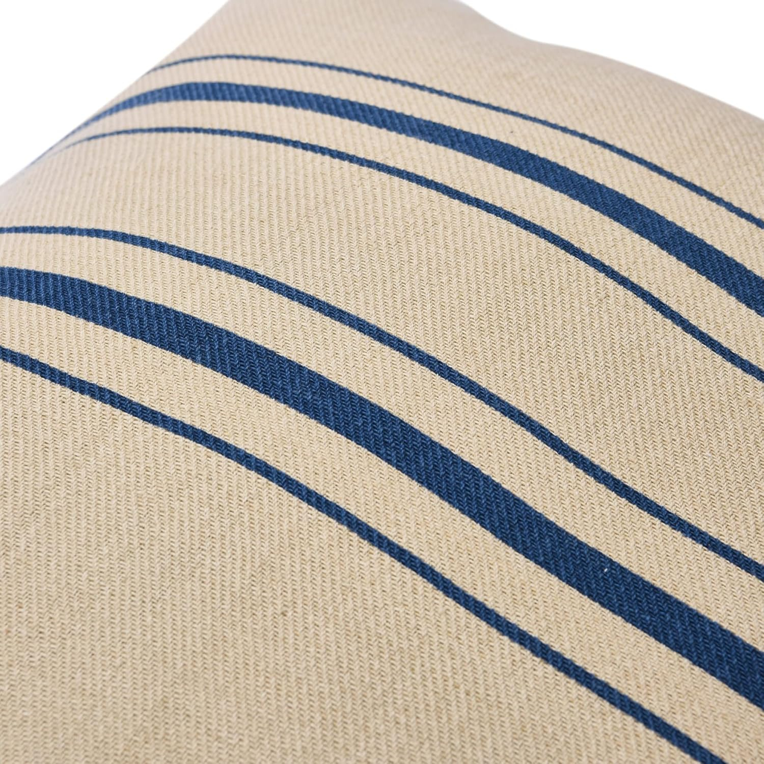 Natural Cotton Square Pillow Cover with Navy Stripes, 20" x 20"