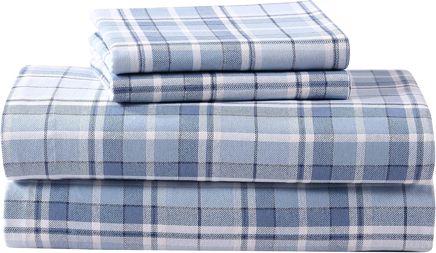 Vanessa Light Blue Cotton Flannel Full Plaid Sheet Set