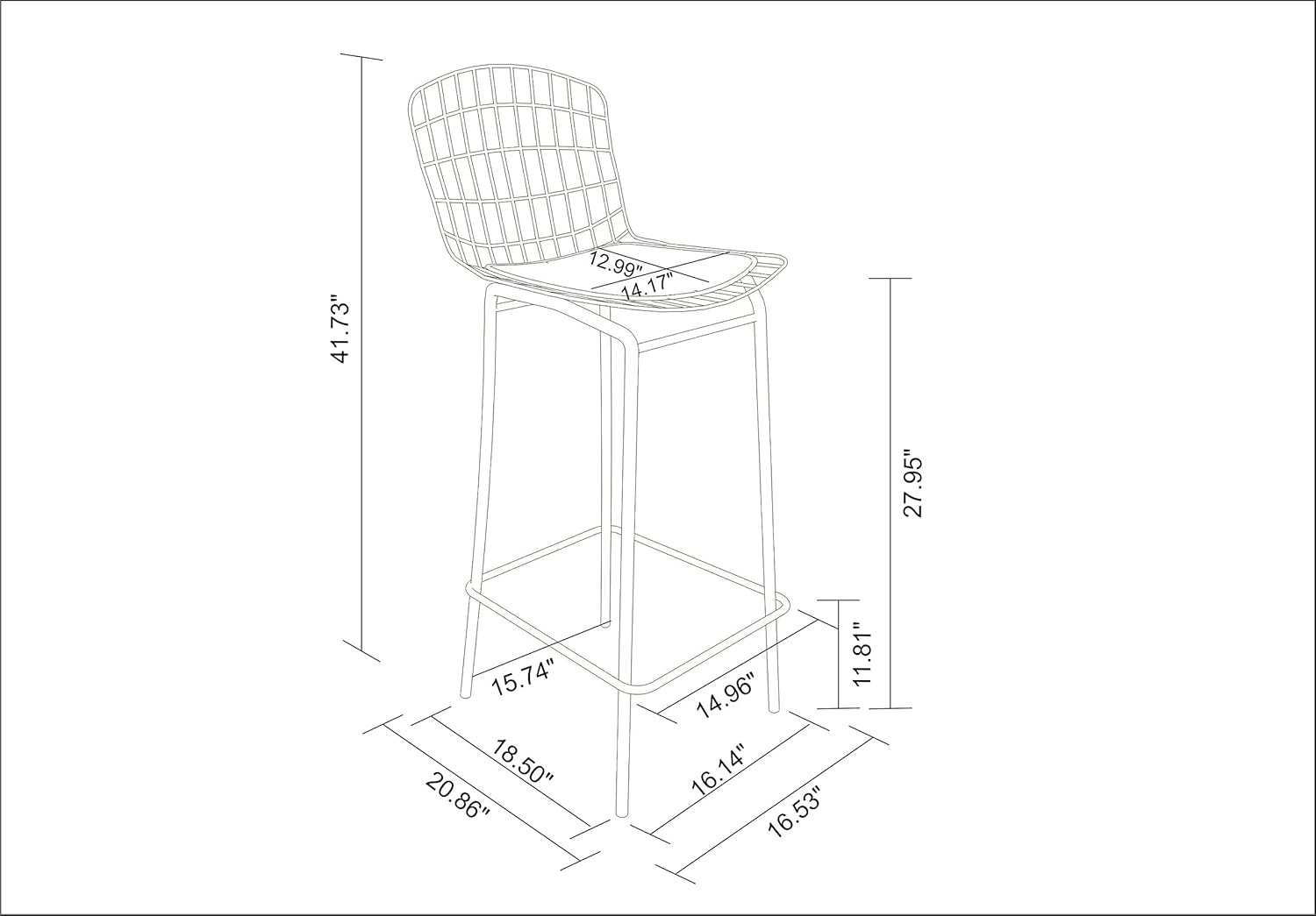 Madeline 41.73" Barstool with Seat Cushion in Black
