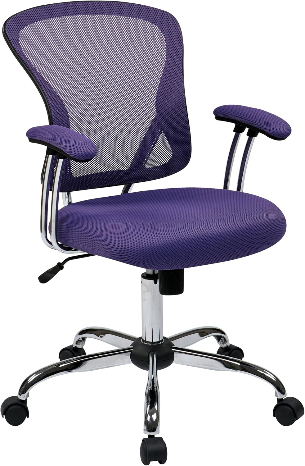 OSP Home Furnishings Juliana Mesh Back and Padded Seat Adjustable Task Chair with Padded Arms and Chrome Accents, Purple