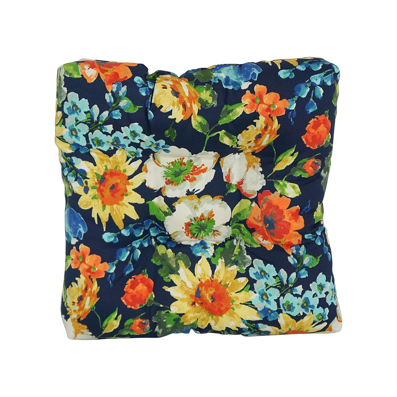 Colorful Floral Polyester Tufted Dining Chair Cushions, Set of 2