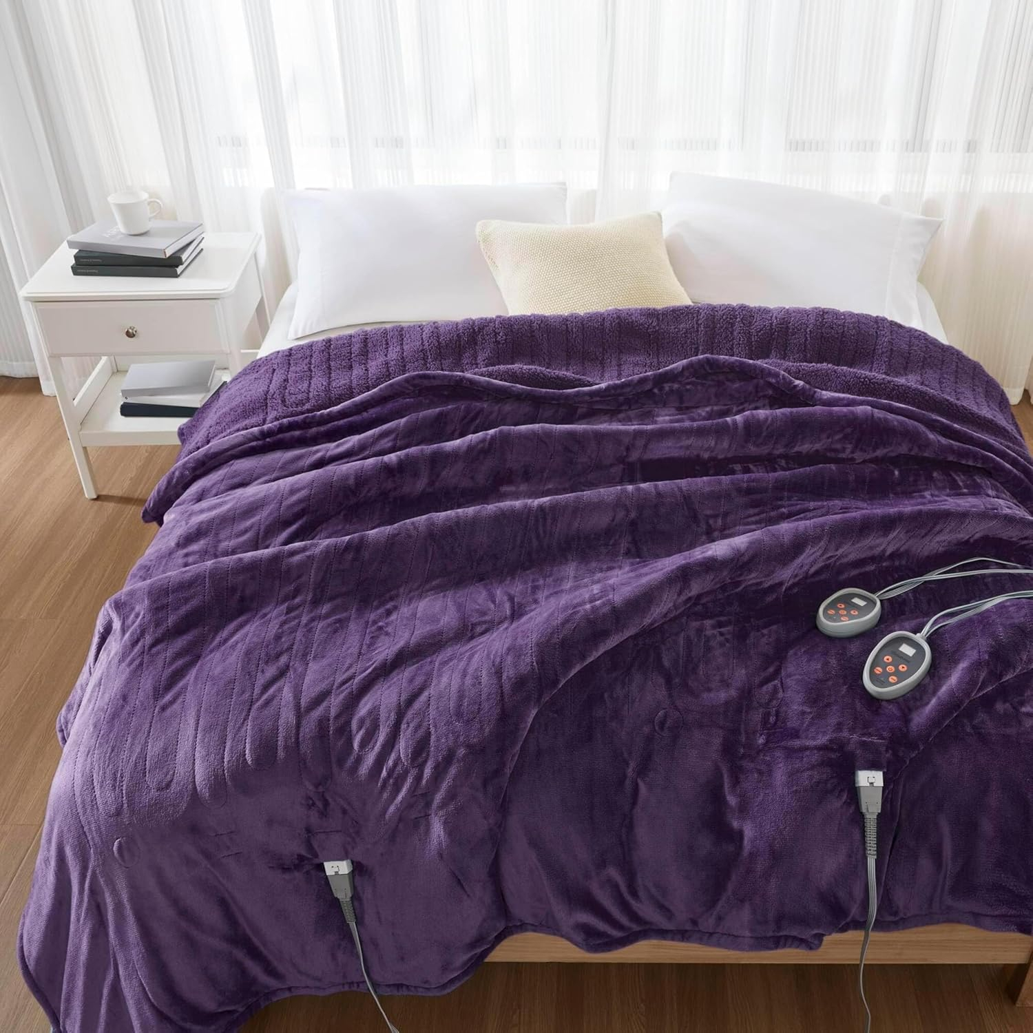 Beautyrest Electric Blanket, Soft, Warm, Reversible Plush - Sherpa Heating Blanket with 20 Heat Settings, 1-10 hrs Timer Auto Shut Off, Machine Washable, Full (84 inx80 in), Purple