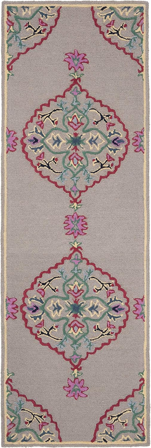 SAFAVIEH Bellagio Rio Floral Wool Runner Rug, Dark Grey/Multi, 2'3" x 13'