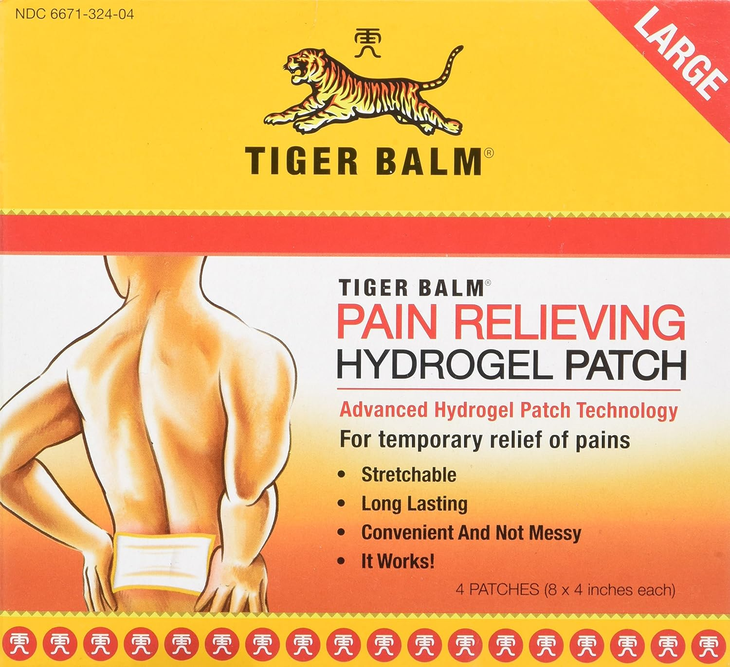 Tiger Balm Pain Relieving Large Patch, 4" x 8", 4/pack – Pain Relieving Patch – For Temporary Relief of Minor Aches of Muscles and Joints – Formulated with Menthol, Camphor, and Capsicum – Fast-Acting