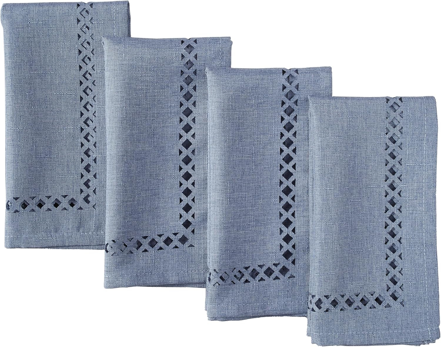 Wedgewood Blue Square Polyester Napkins Set with Lattice Cutwork