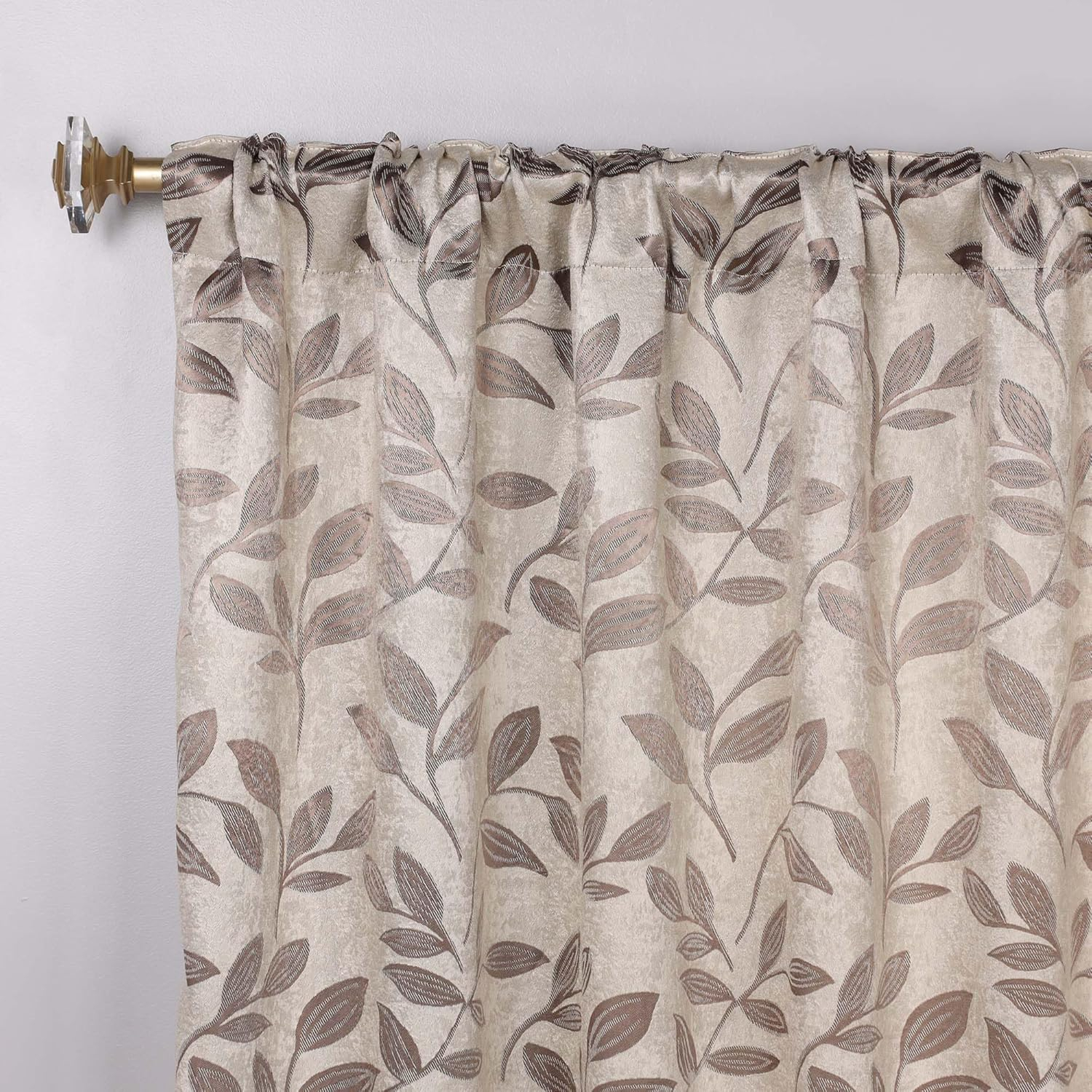 Superior Blackout Leaves Light Filtering Back Tap Curtain Panel Set, 52"x96", Espresso