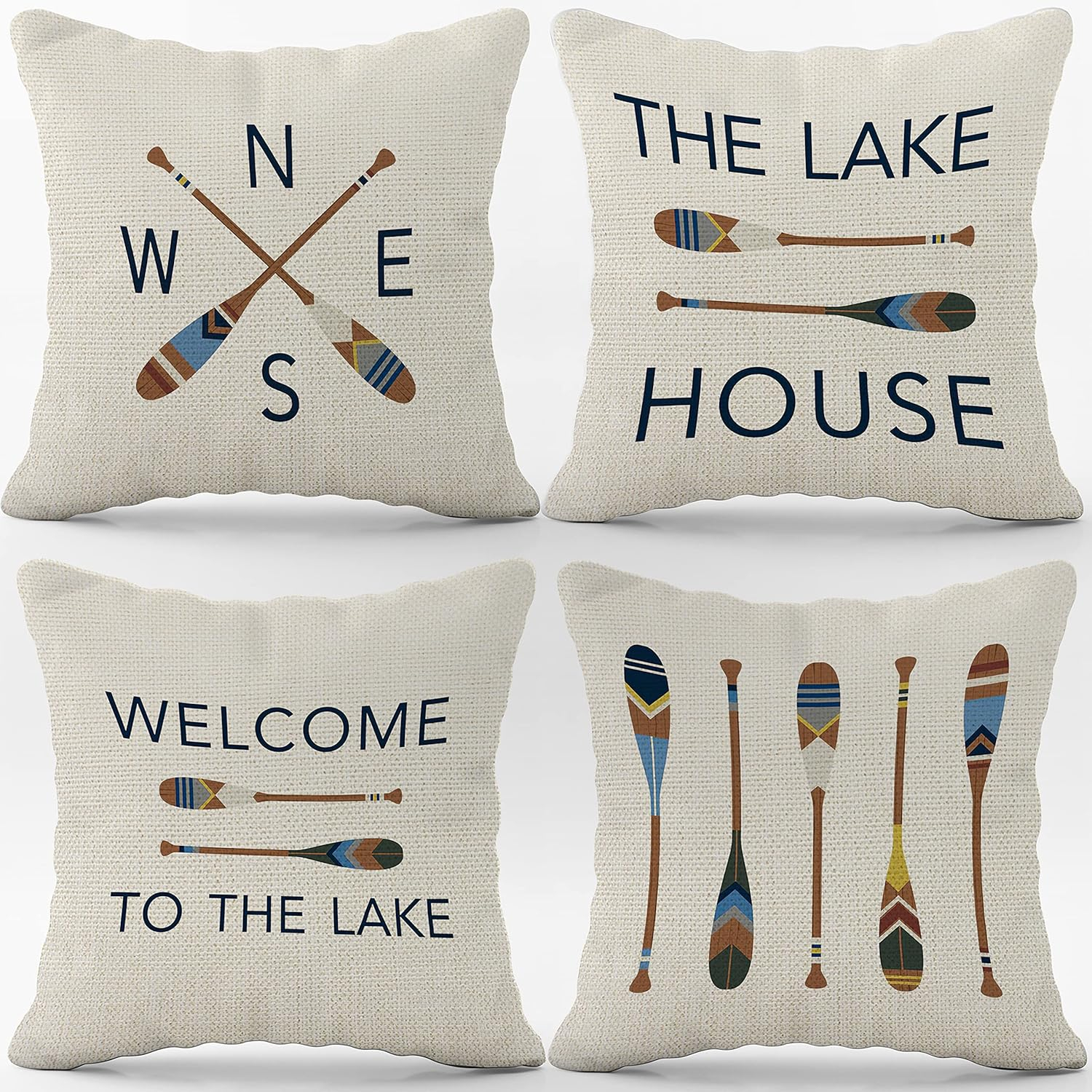 Lake House Decor Lake Pillows Case 20 x 20 Inch Set of 4, Lake Paddle Decor, Lake House Rules Decor, Lake House Decor, Lake House Room Decor Pillows Cover for Sofa Couch Bed (White).