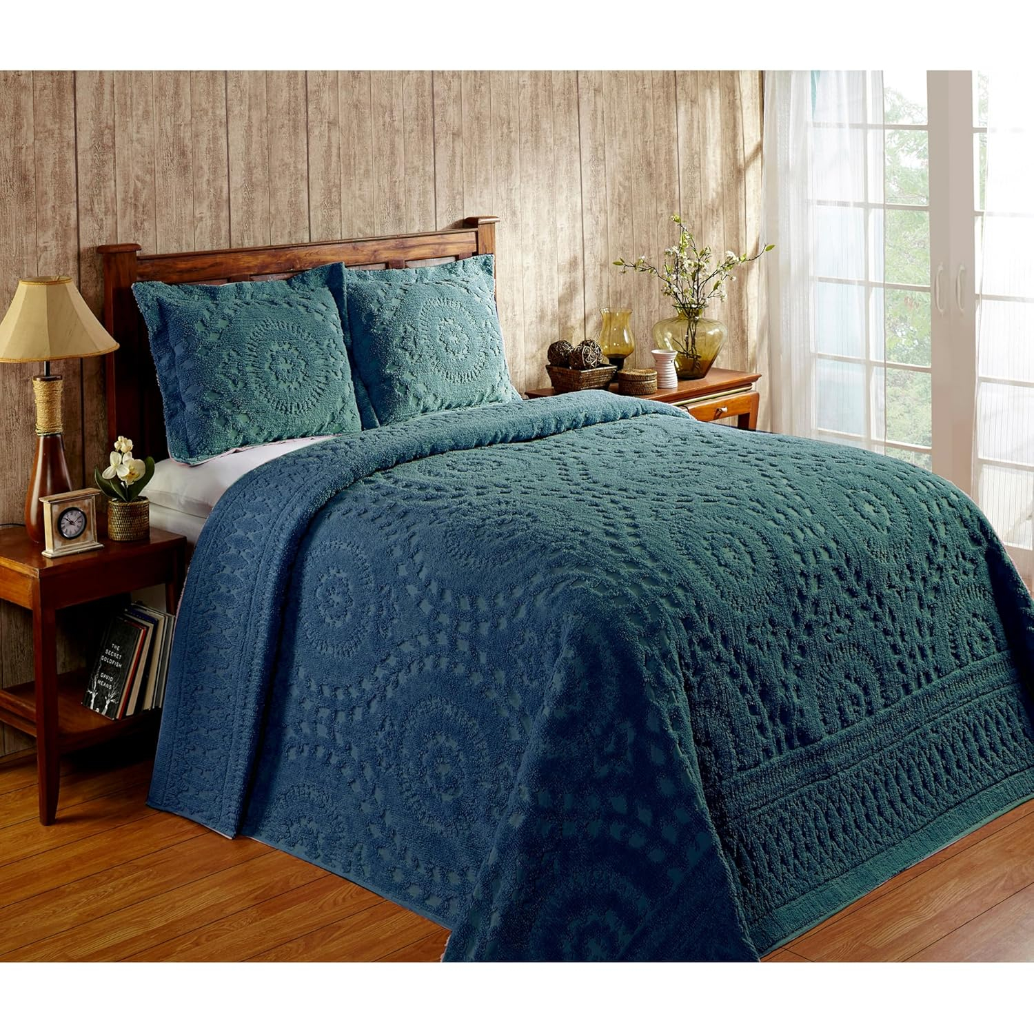 Better Trends 96" x 110" Bedspread For Full/Double Size Bed 100% Cotton Soft & Breathable Bedding Luxurious Medallion Design, Machine Washable (Teal) Rio Collection
