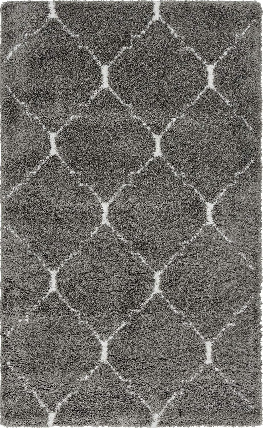 Unique Loom Rabat Shag Collection Modern Tribal Moroccan Inspired Plush & Soft Lattice Design Area Rug (5' 0 x 8' 0 Rectangular, Ivory/ Gray)