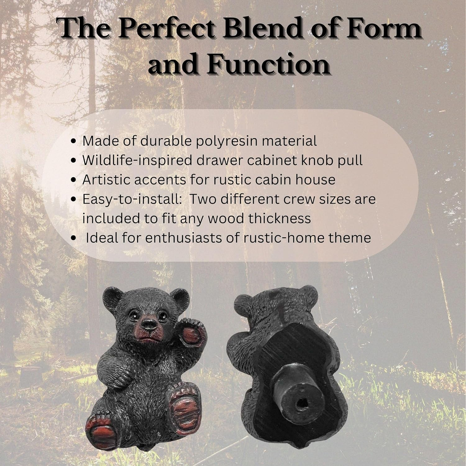 BestGiftEver Black Bear Drawer Pull and Cabinet Knob - Rustic Decor Dresser Hardware, Ideal for Mountain, Cabin, Lodge or Woodland Home Decorations with Wildlife Charm (Adorable Curious Bear Design)