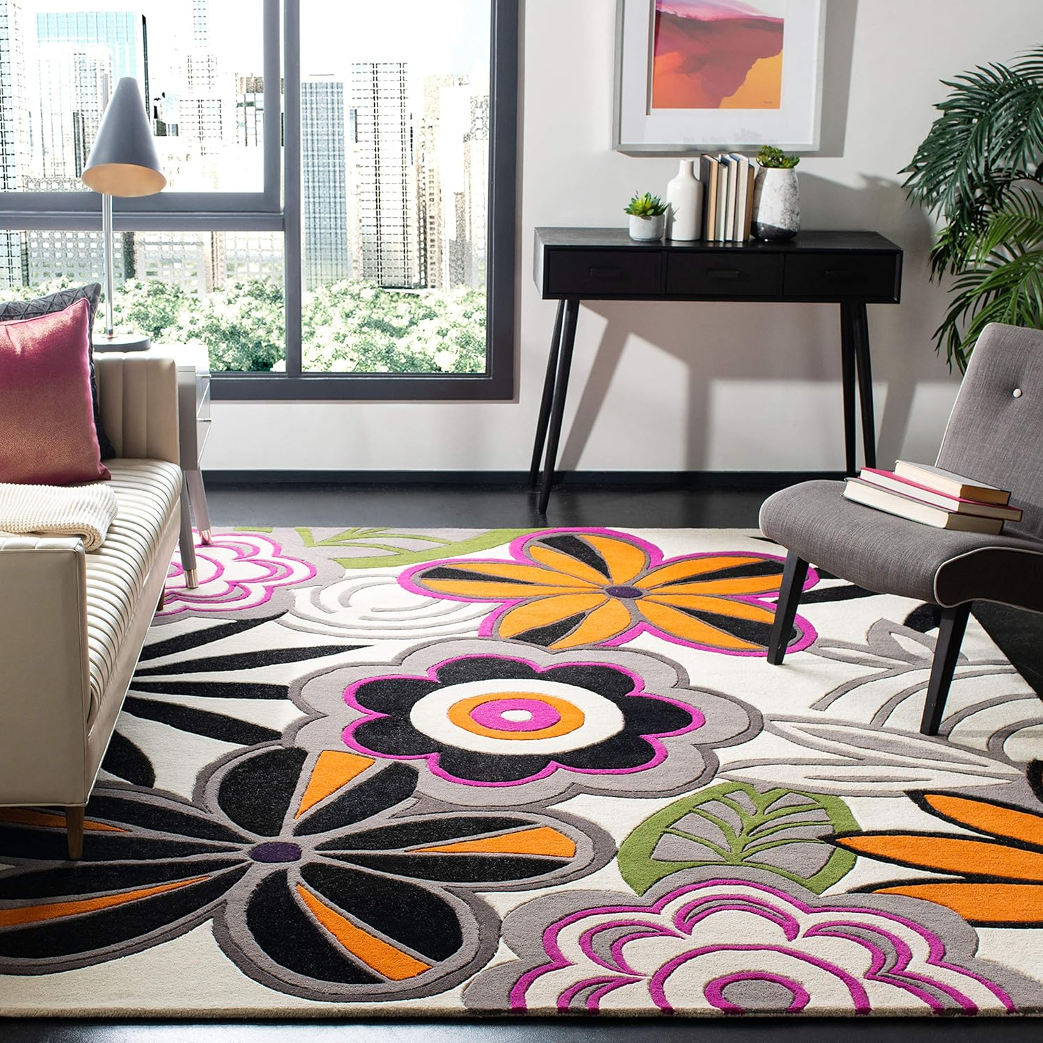 SAFAVIEH Soho Claire Floral Wool Area Rug, Ivory/Multi, 7'6" x 9'6"