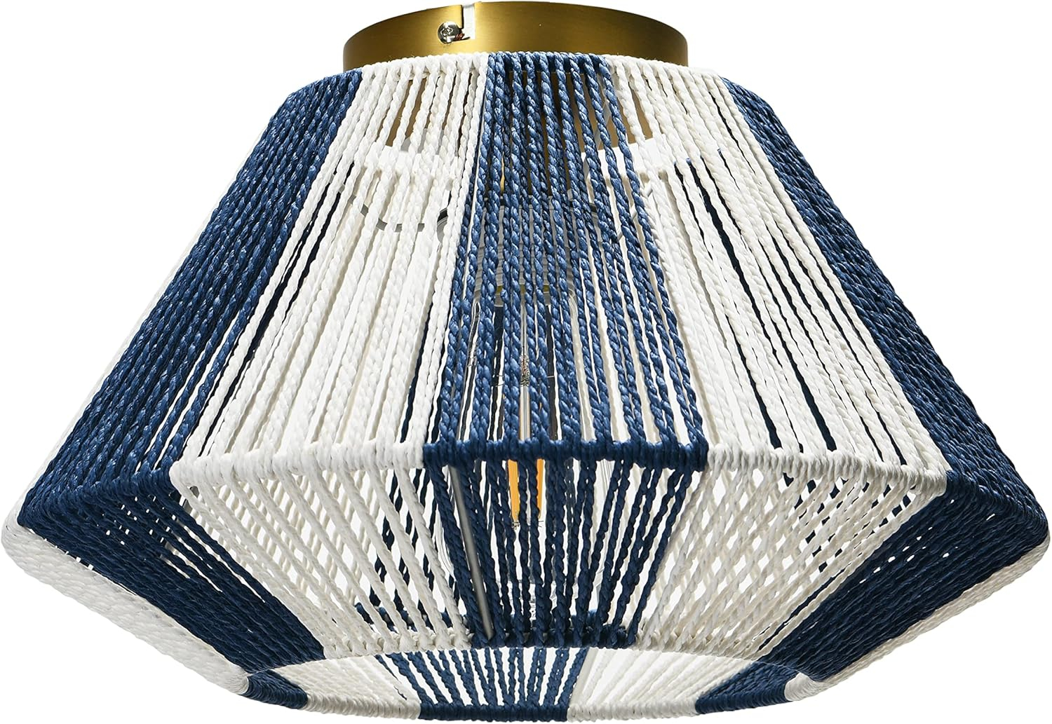 Creative Co-Op Flush Mount Ceiling Light with Woven Paper Rope Shade, Navy and White