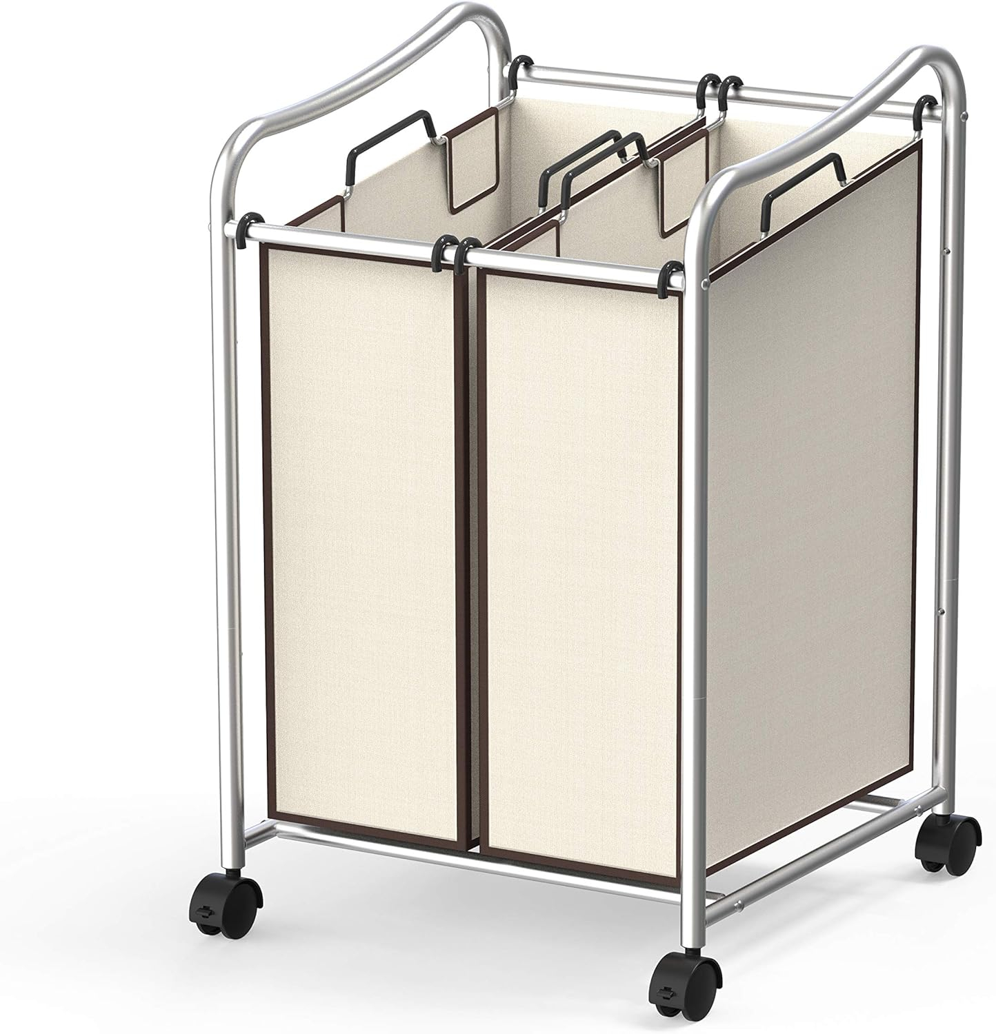 Chrome Frame Laundry Sorter with Beige Removable Bags and Wheels