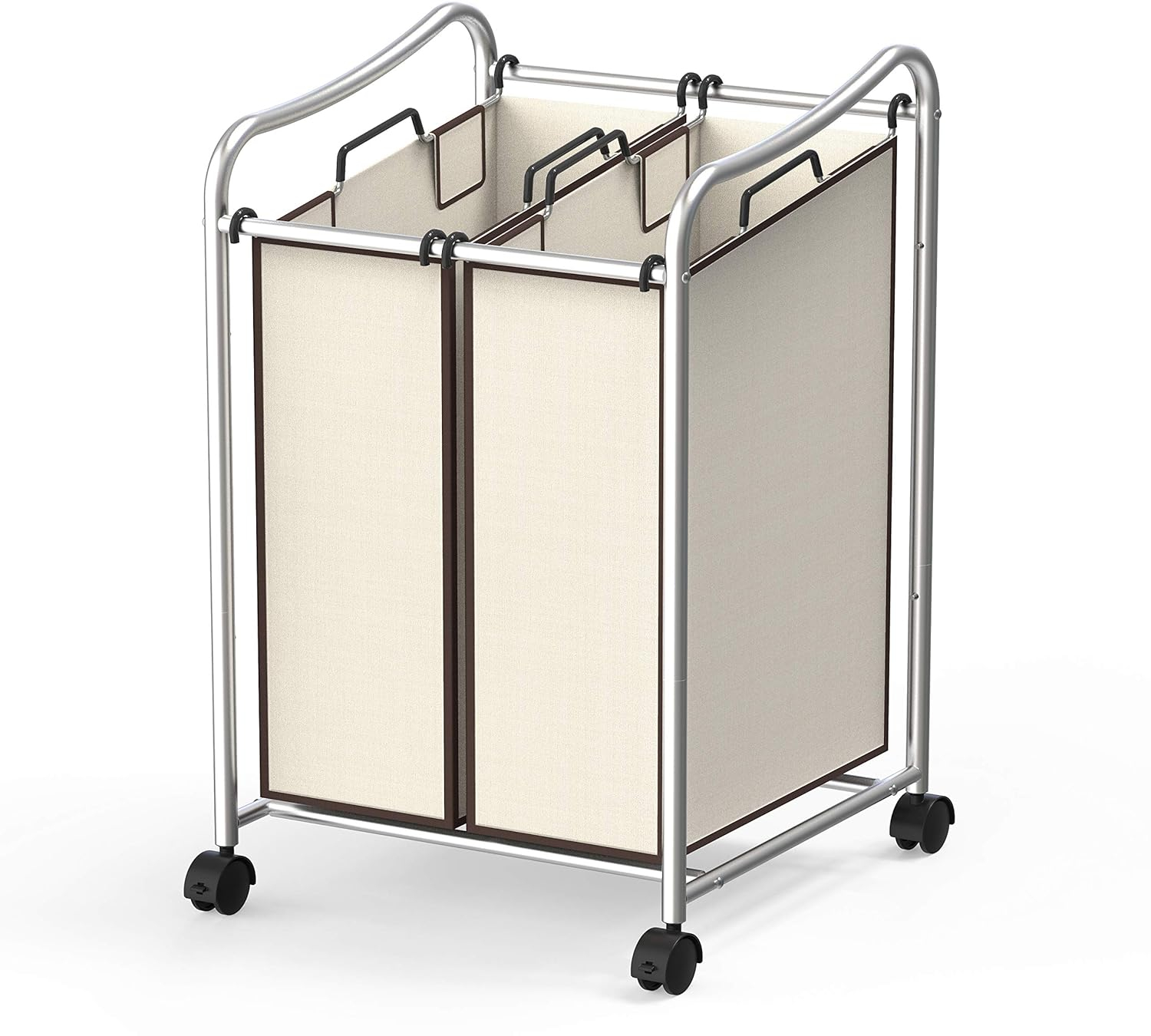 Chrome Frame Laundry Sorter with Beige Removable Bags and Wheels