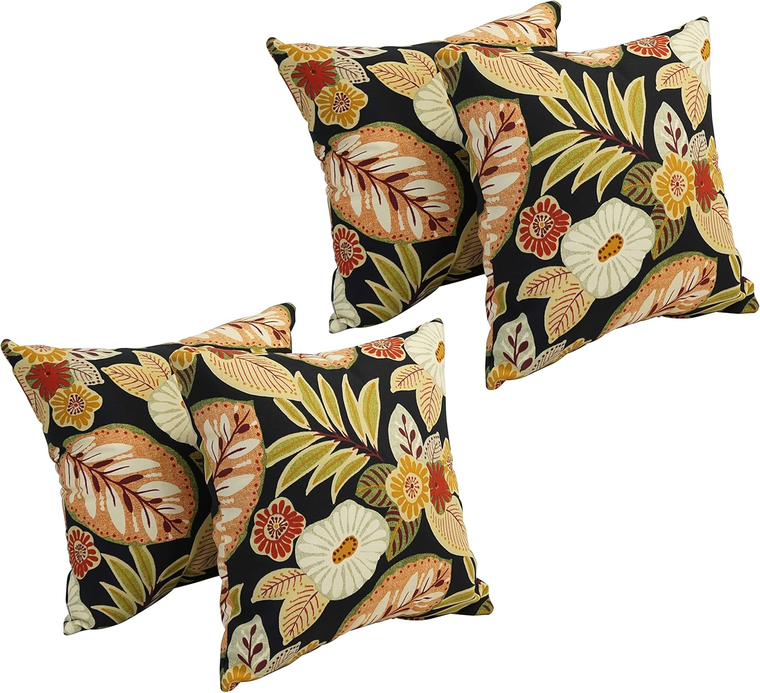 Blazing Needles Outdoor Cushion Collection Floral Indoor/Outdoor Reversible Throw Pillow (Set of 4)