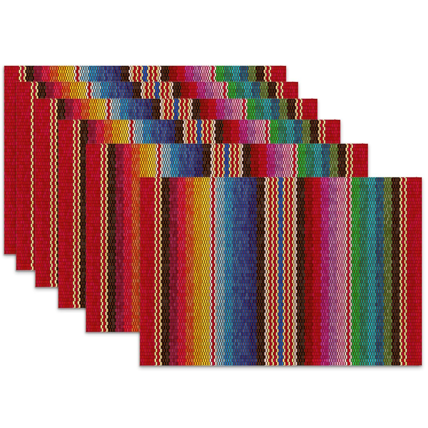 Rainbow Colorful Stripe Mexican Placemats Set of 6,Ethnic Mexican,Waterproof Non-Slip Washable Table Mats Set for Kitchen Dining Holiday Party Wedding Decor 12x18 Inch