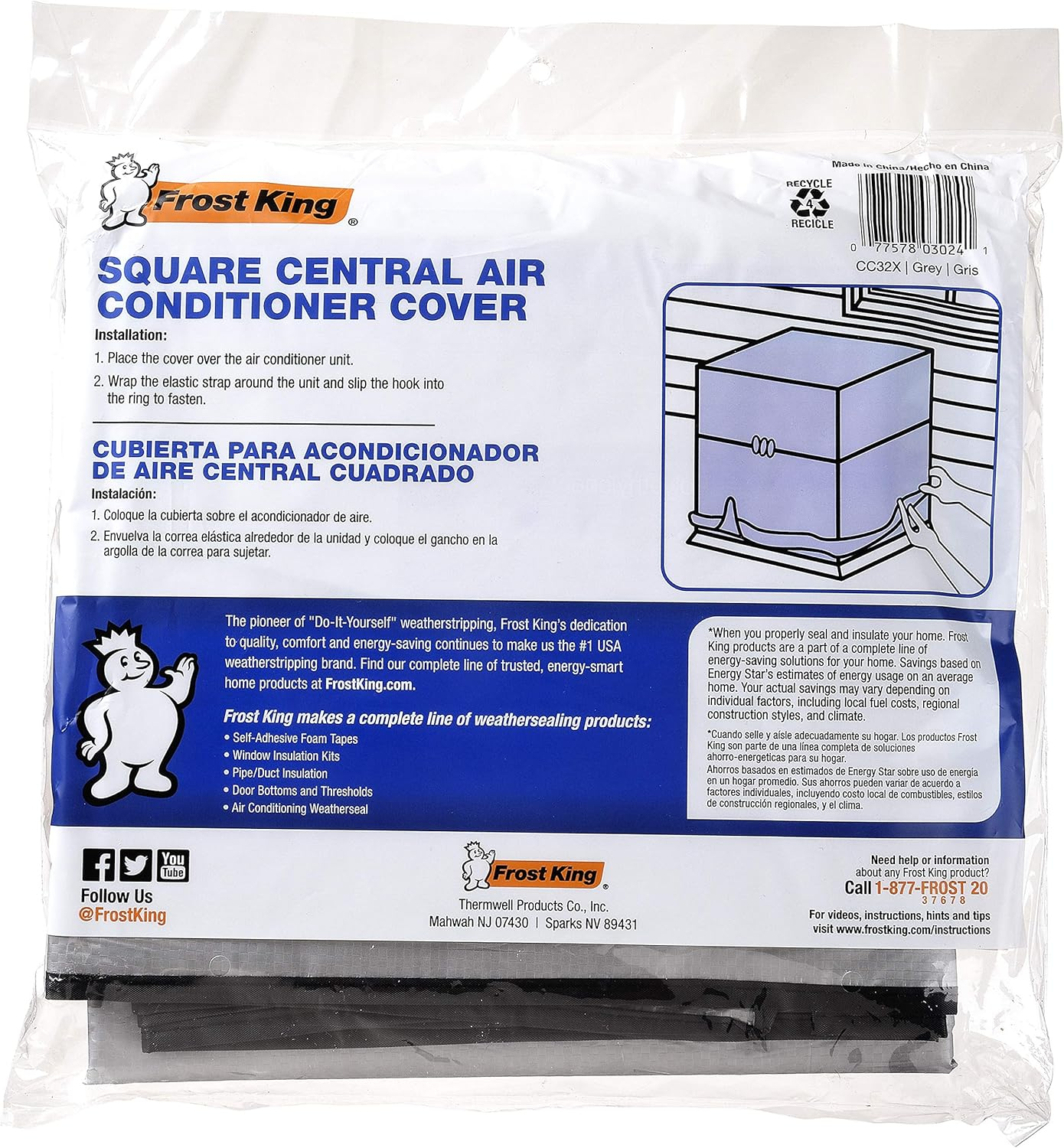 Frost King CC32XH 34x34x30 Square Central Air Conditioner Cover (Heavy Duty Reinforced Polyethylene)