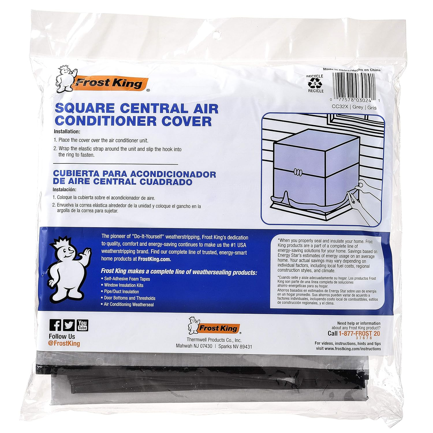 Frost King CC32XH 34x34x30 Square Central Air Conditioner Cover (Heavy Duty Reinforced Polyethylene)