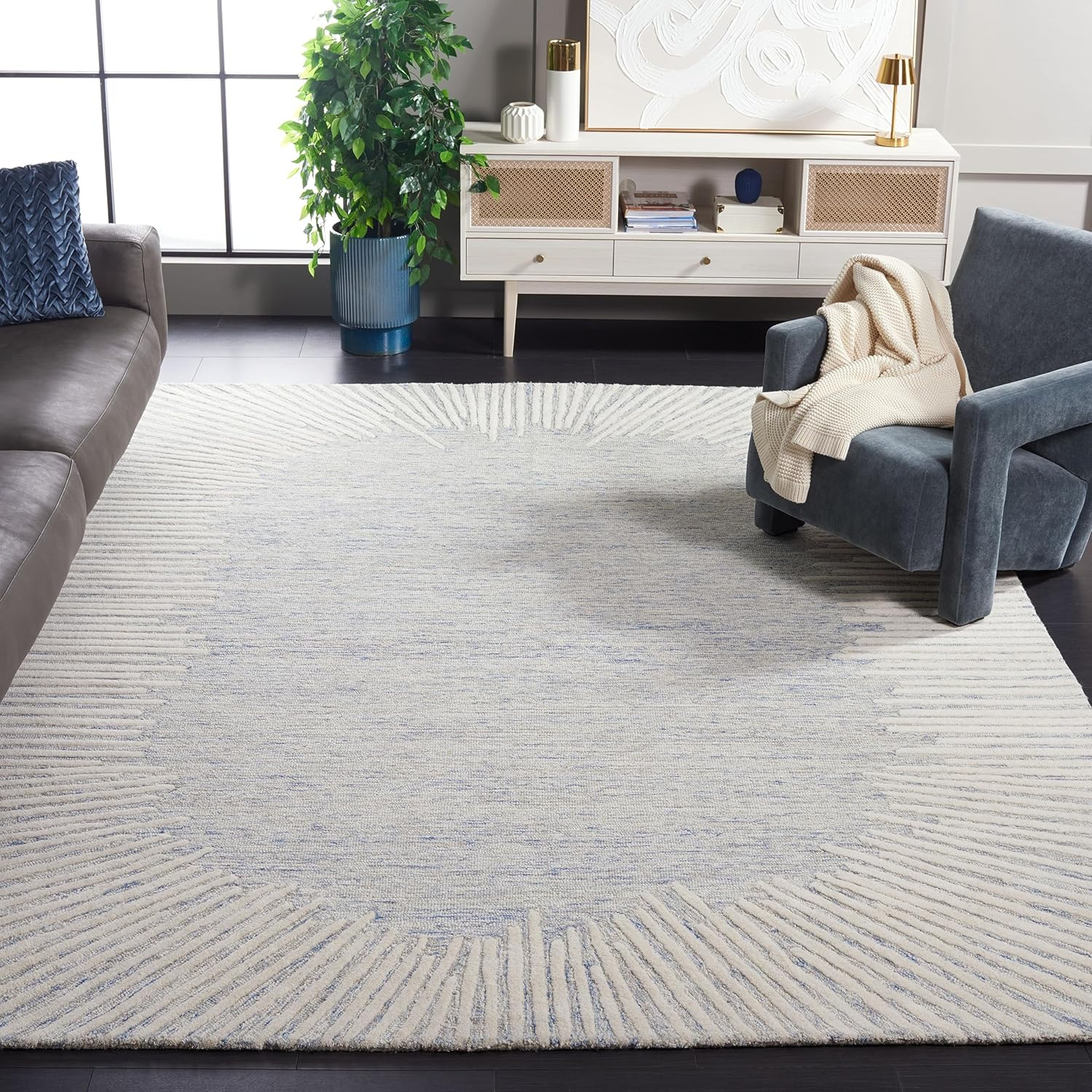 SAFAVIEH Abstract Frieda Radiate Area Rug, Blue/Ivory, 9' x 12'