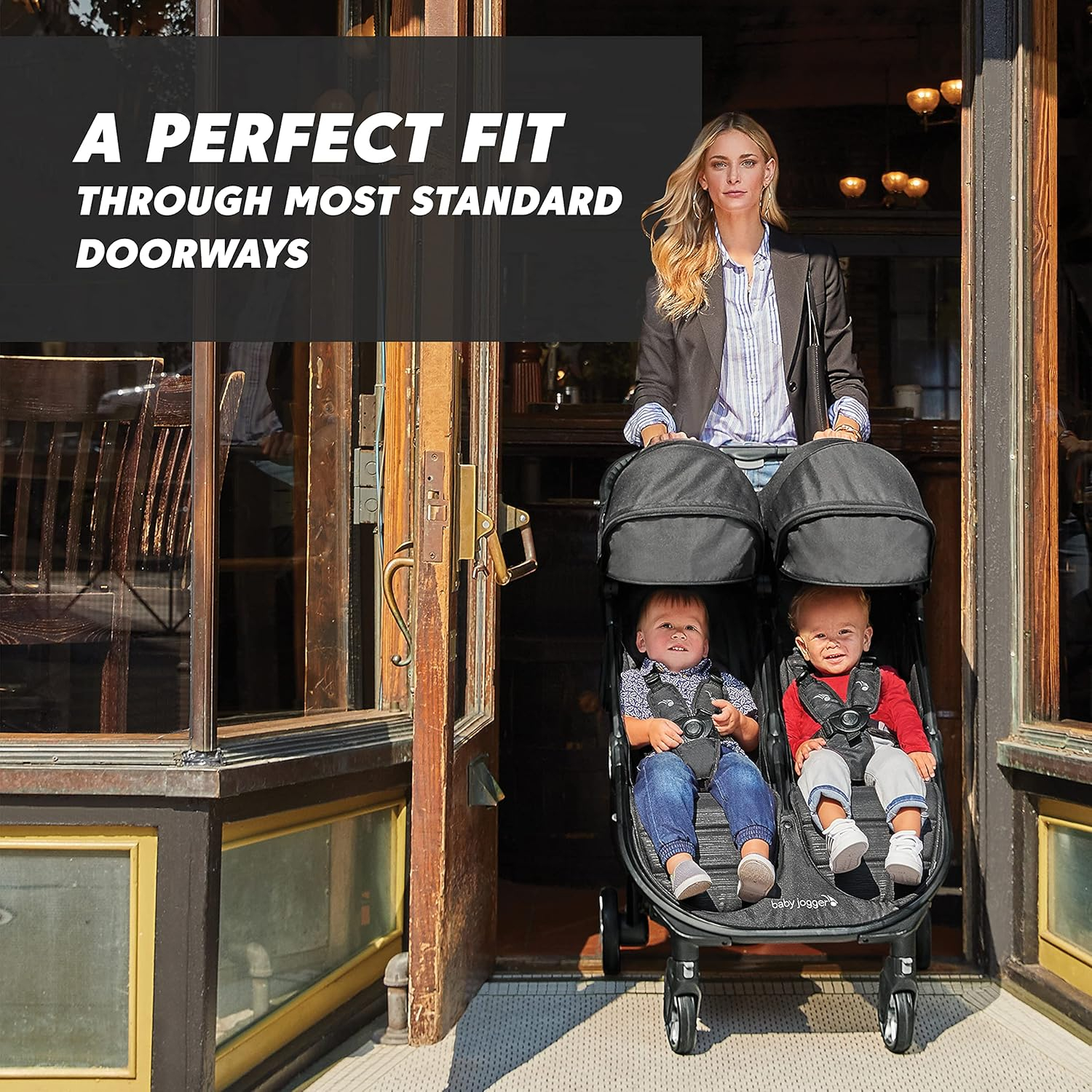 Jet Black Double Stroller with UV Protection Canopies