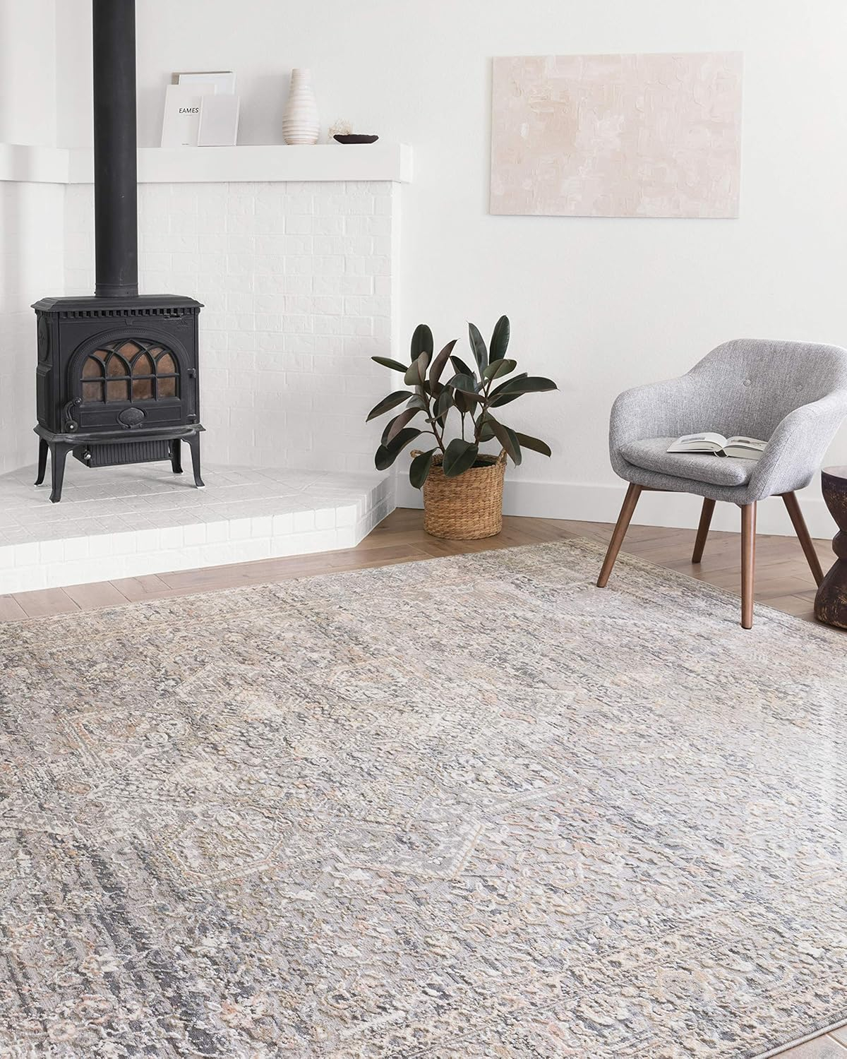 Gray and Sunset Stain-Resistant Synthetic Runner Rug, 32" x 96"