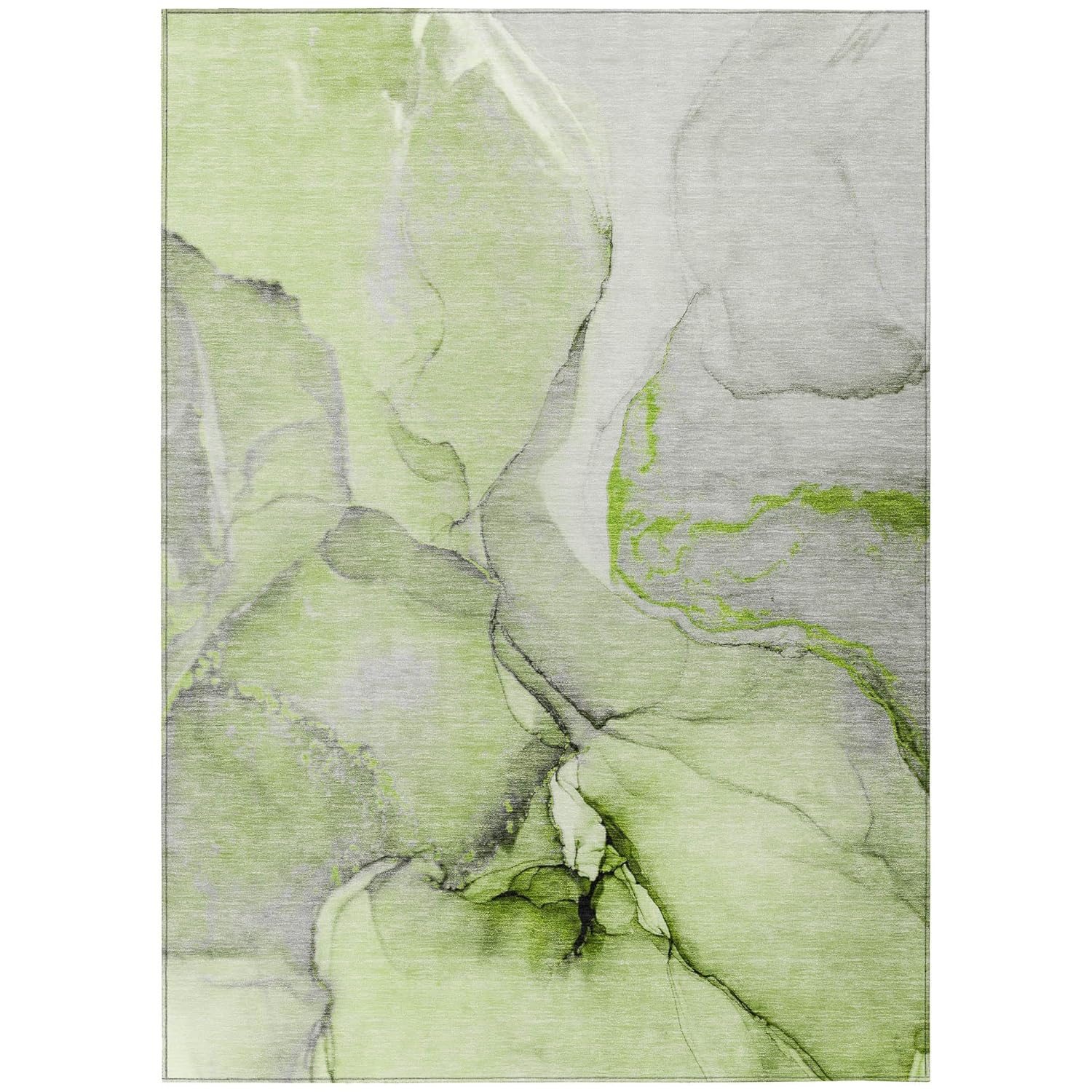Green and Gray Synthetic Washable Reversible 3' x 5' Area Rug