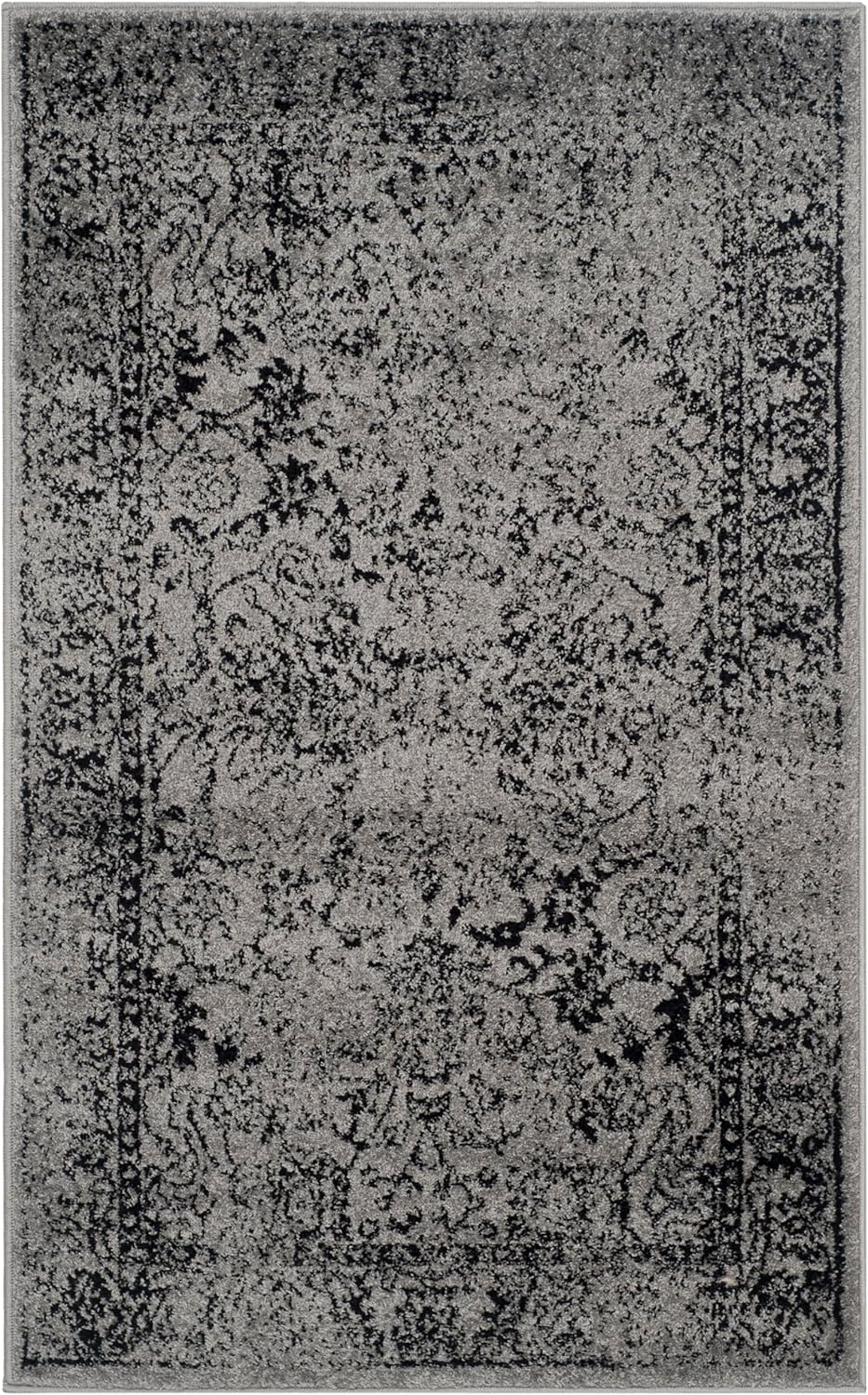 SAFAVIEH Adirondack Wyatt Traditional Distressed Area Rug, Slate/Ivory, 3' x 5'
