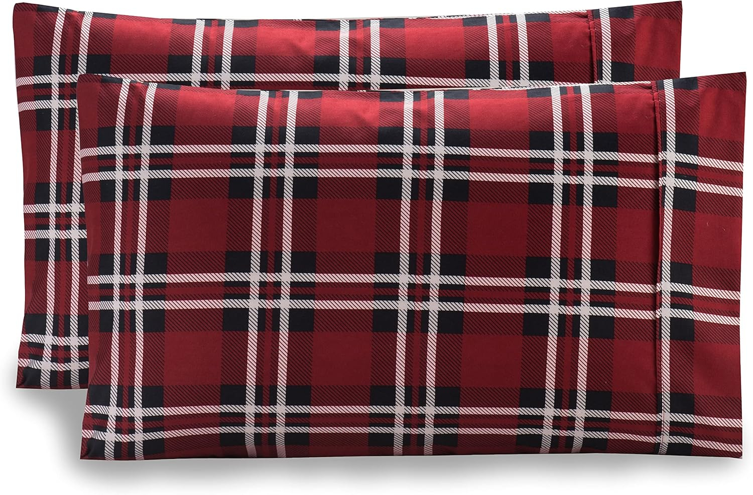 Burgundy Plaid Microfiber Queen Pillowcases Set