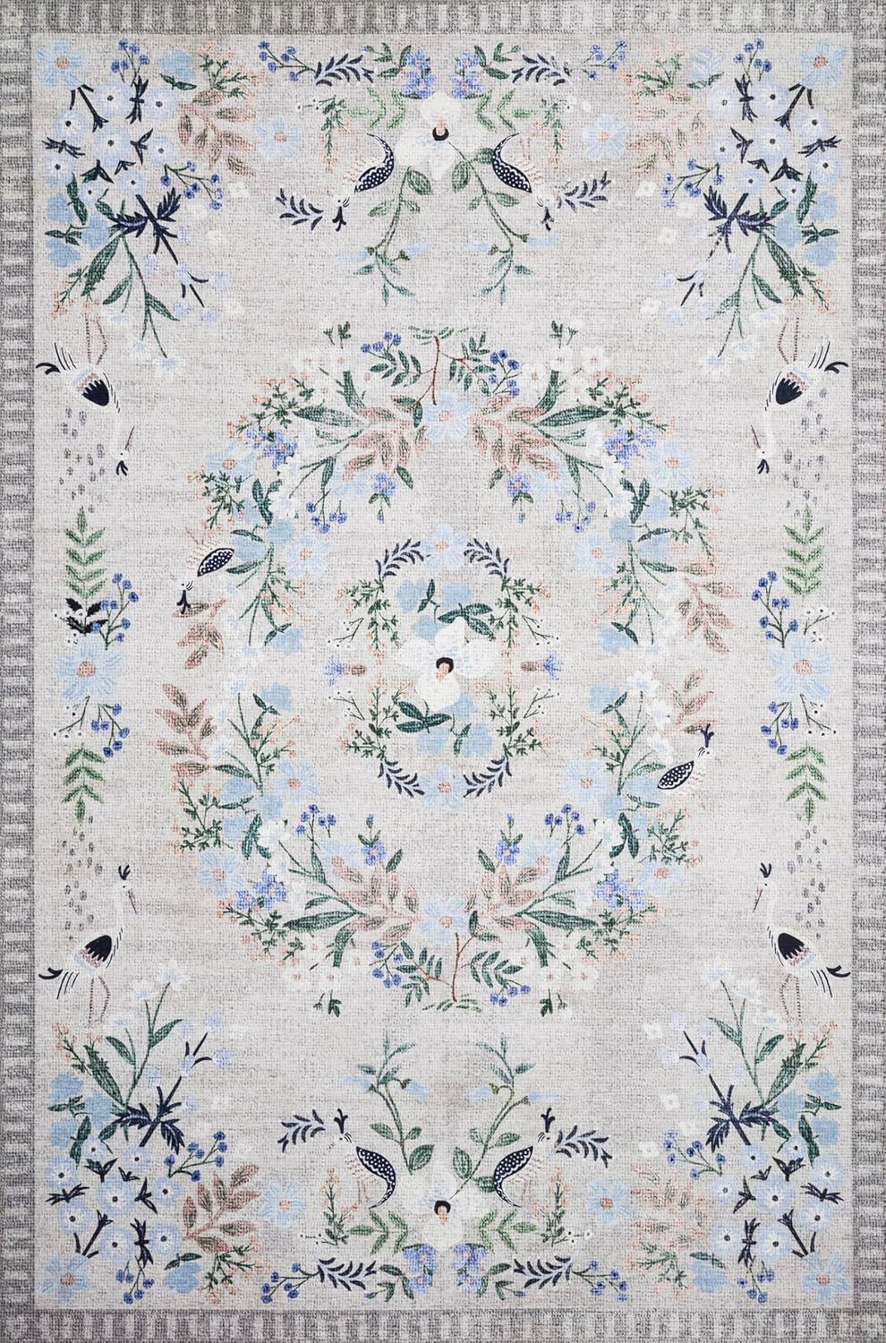 Stone and Grey Floral Synthetic 5' x 7' Area Rug