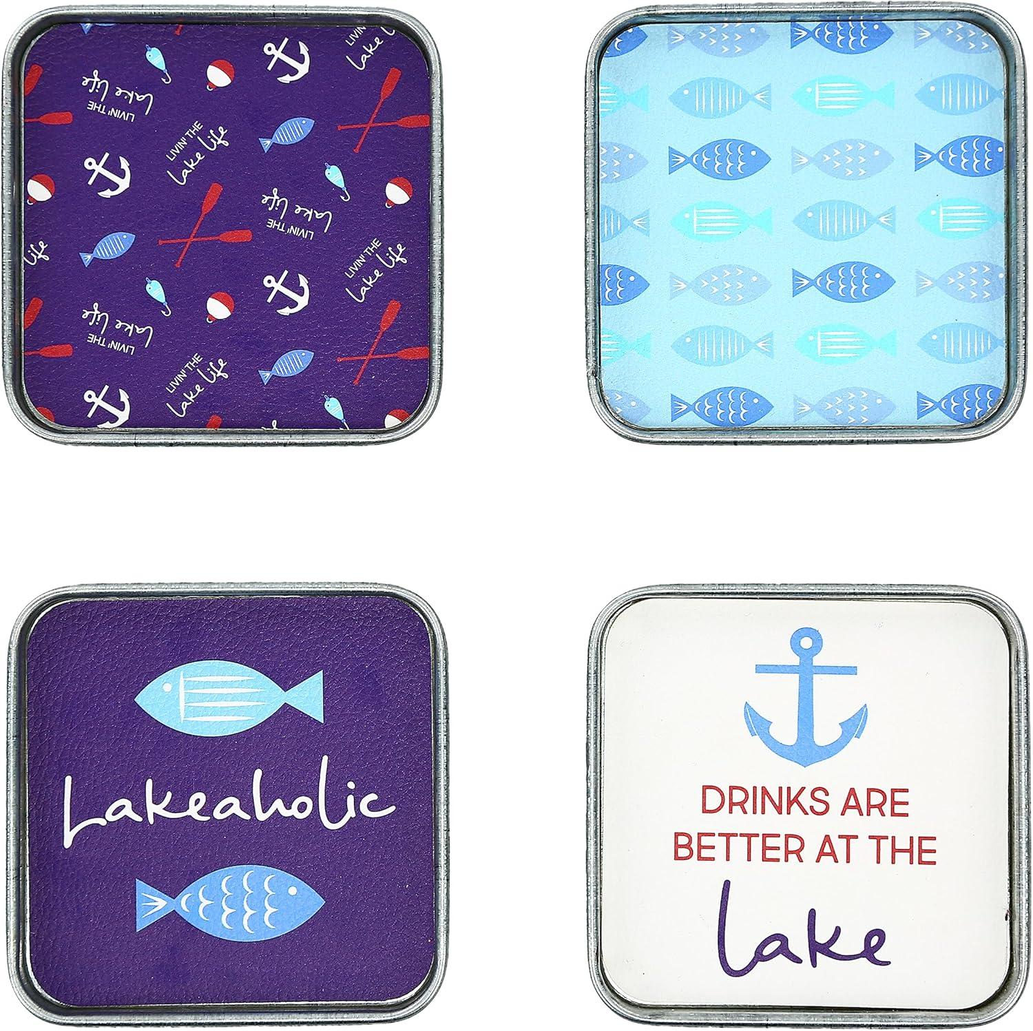 Pavilion-We People- Livin The Life- Lake 4" (4 Piece) Coaster Set