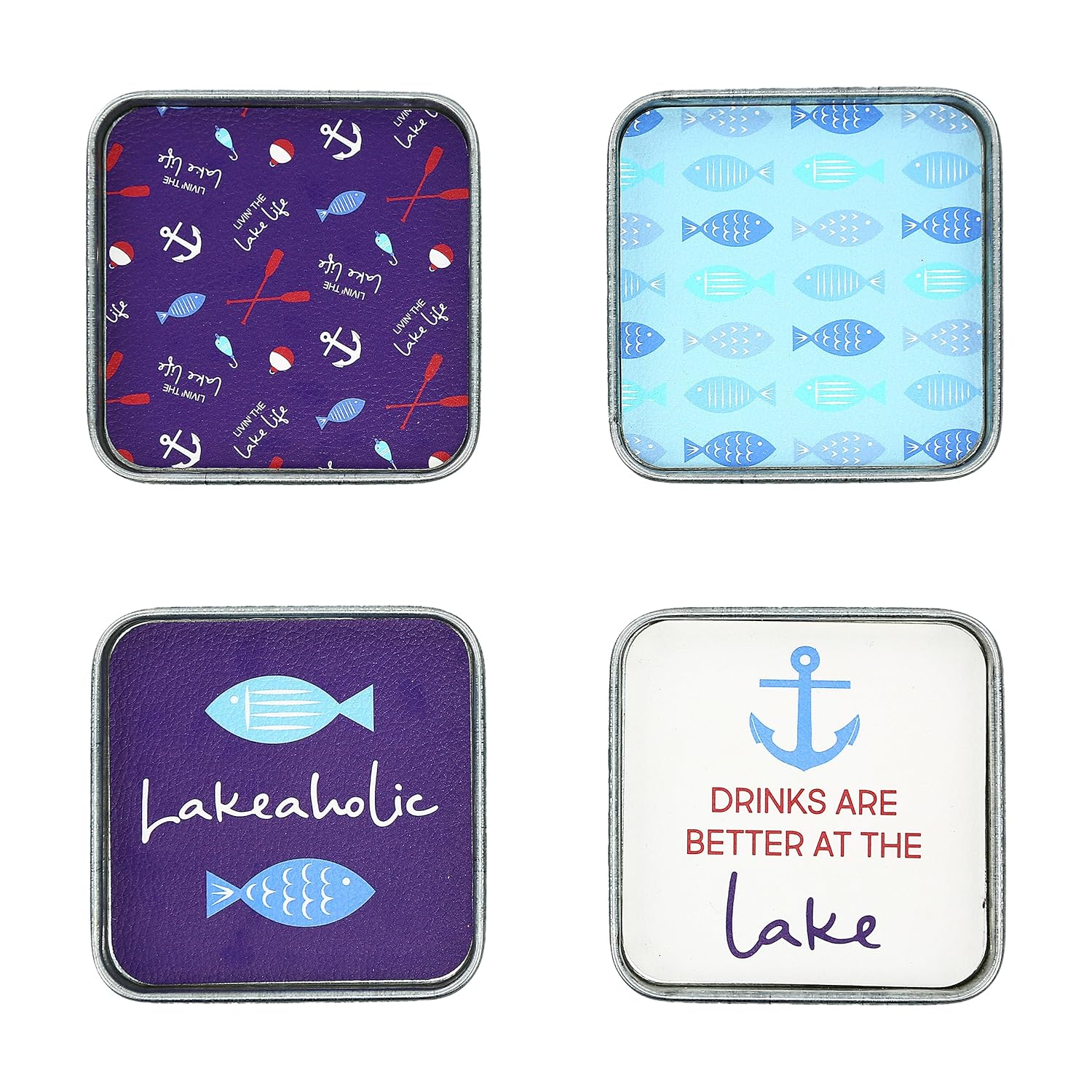 Pavilion-We People- Livin The Life- Lake 4" (4 Piece) Coaster Set