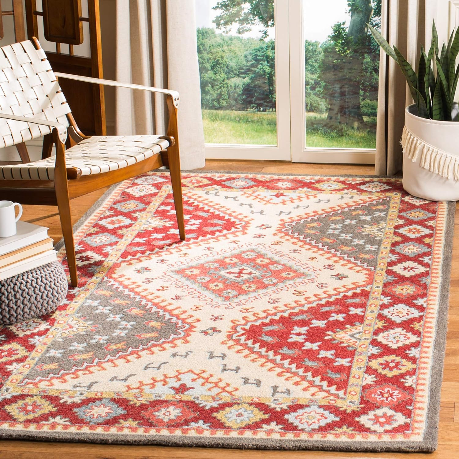 Handmade Red Wool 9' x 12' Tufted Rectangular Rug