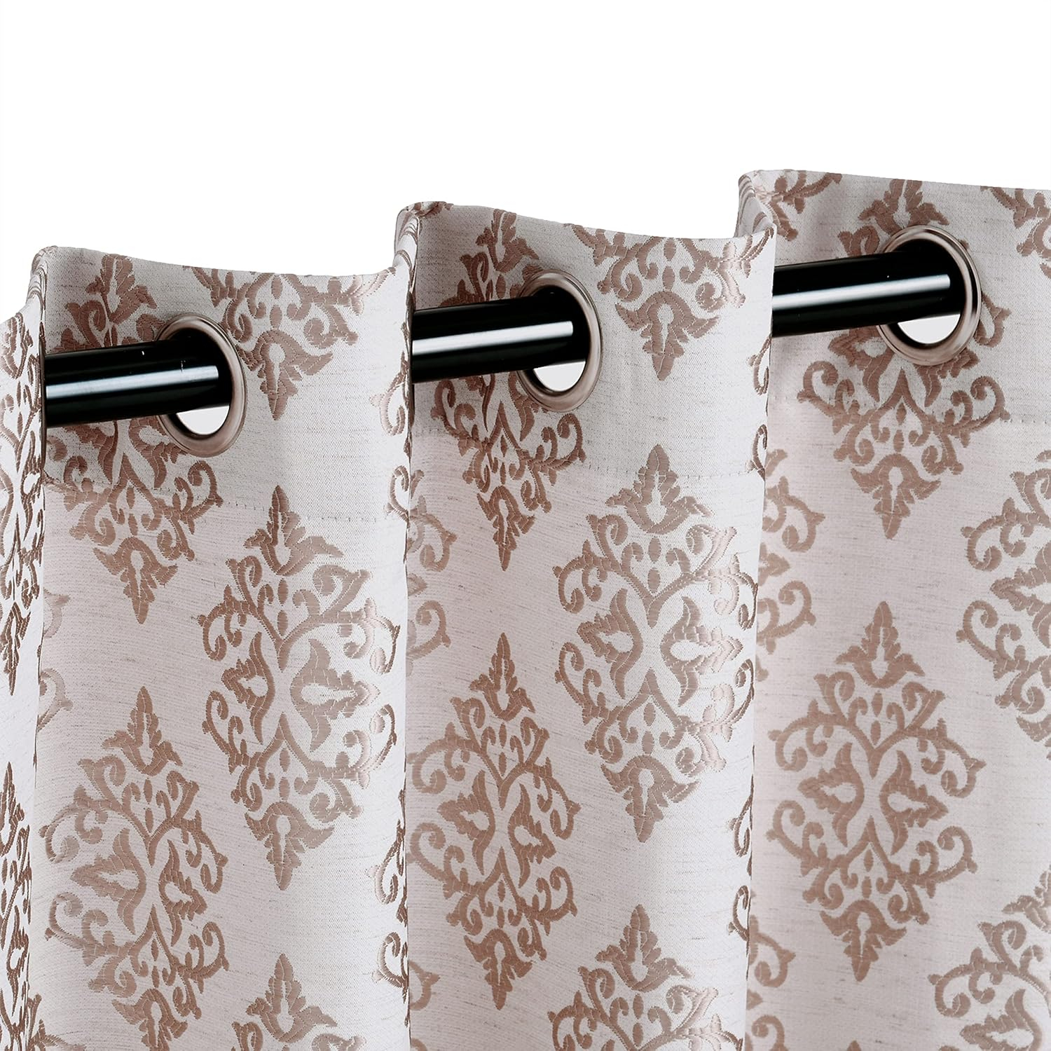 Superior Venetian Damask Jacquard Grommet Curtain Panel, Set of 2, 42" x 96", Brass