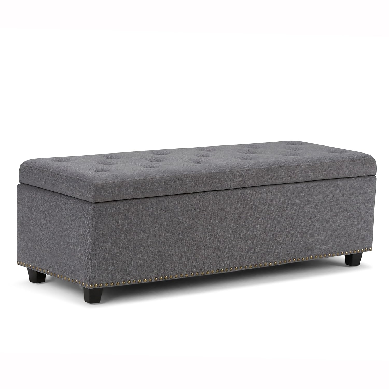 Simpli Home Hamilton 48" Transitional Rectangle Ottoman in Gray Linen Look Fabric