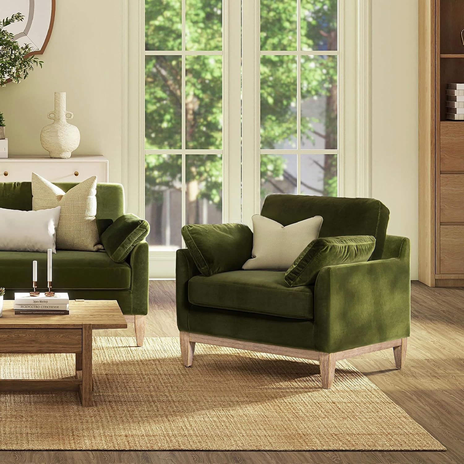 Jennifer Taylor Home Pasadena Modern Farmhouse Arm Chair, Olive Green Performance Velvet