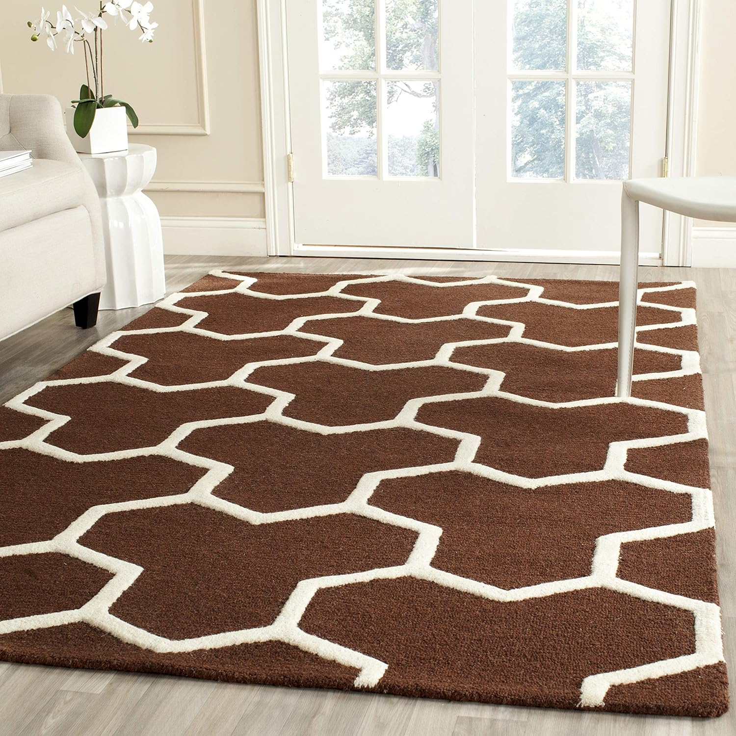 SAFAVIEH Cambridge Joshua Geometric Tessellation Wool Area Rug, Dark Brown/Ivory, 3' x 5'