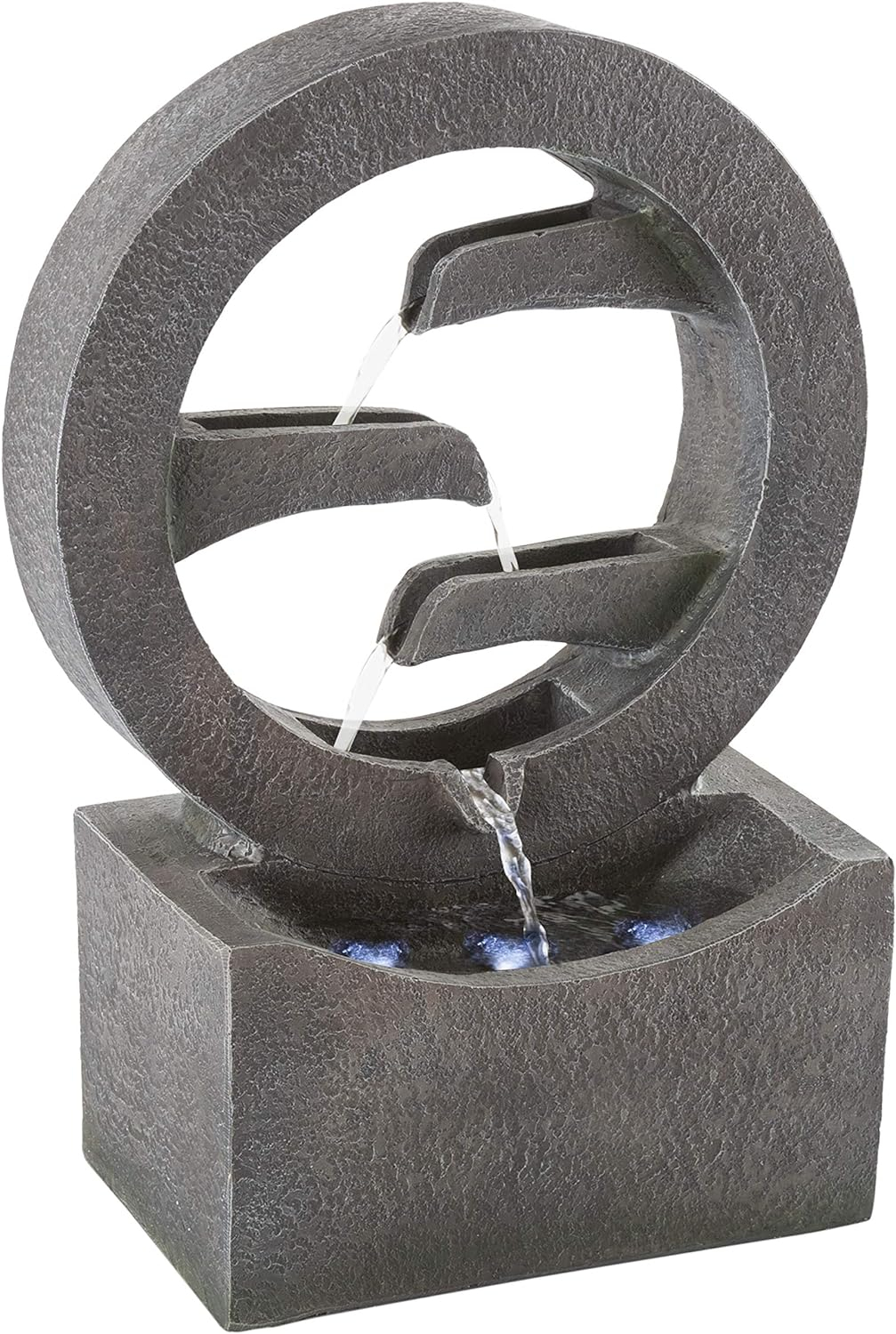 Pure Garden 50-LG1218 Round Cascade Fountain-4 Tier Polyresin Waterfall With LED Lights, Gray