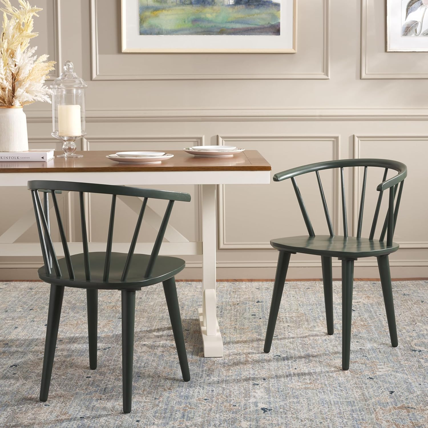 SAFAVIEH Blanchard Contemporary Wood Solid Dining Bistro Chair, Garden Green (Set of 2)