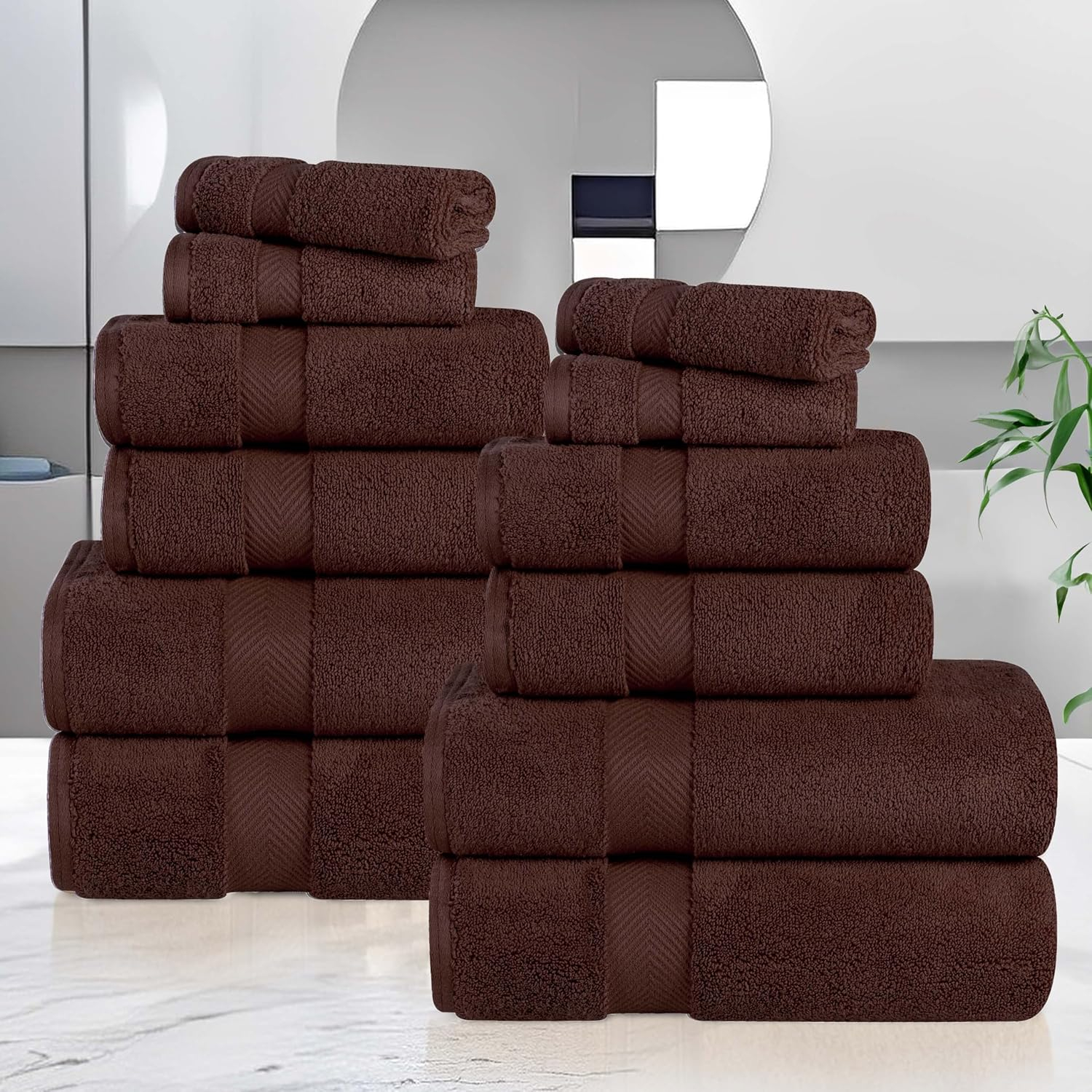 Superior Zero Twist Cotton 12 Piece Assorted Towel Set, Espresso