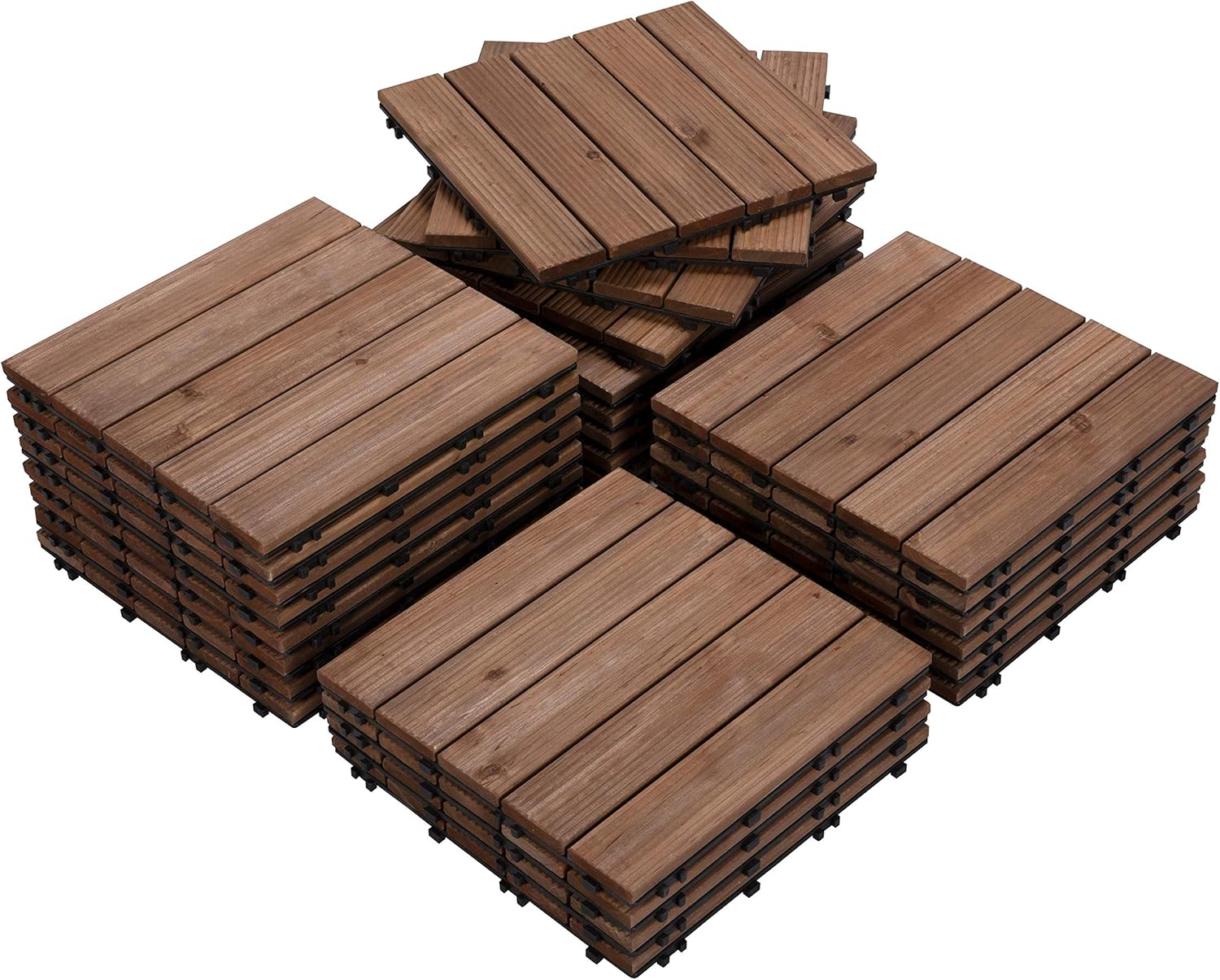 Yaheetech Pack of 27 Fir Wood Flooring Tiles Wood Plastic Interlocking Flooring Tiles Waterproof and Non-Slip, 12''x 12'', Brown