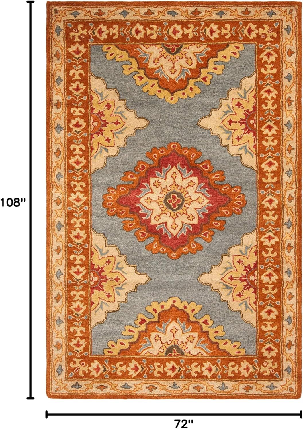 SAFAVIEH Heritage Lewis Traditional Wool Area Rug, Blue/Rust, 6' x 9'