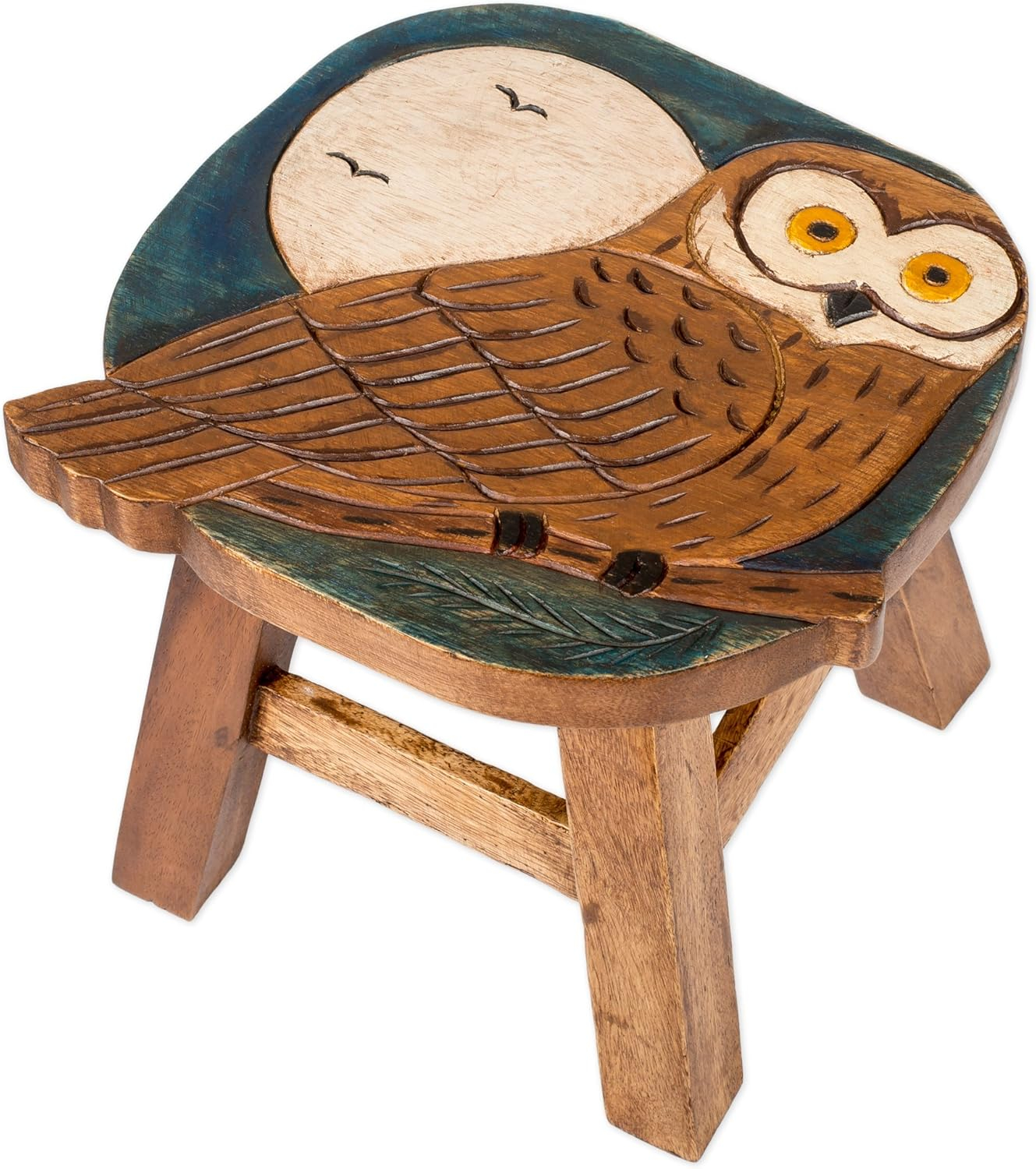 Owl Design Hand Carved Acacia Hardwood Decorative Short Stool