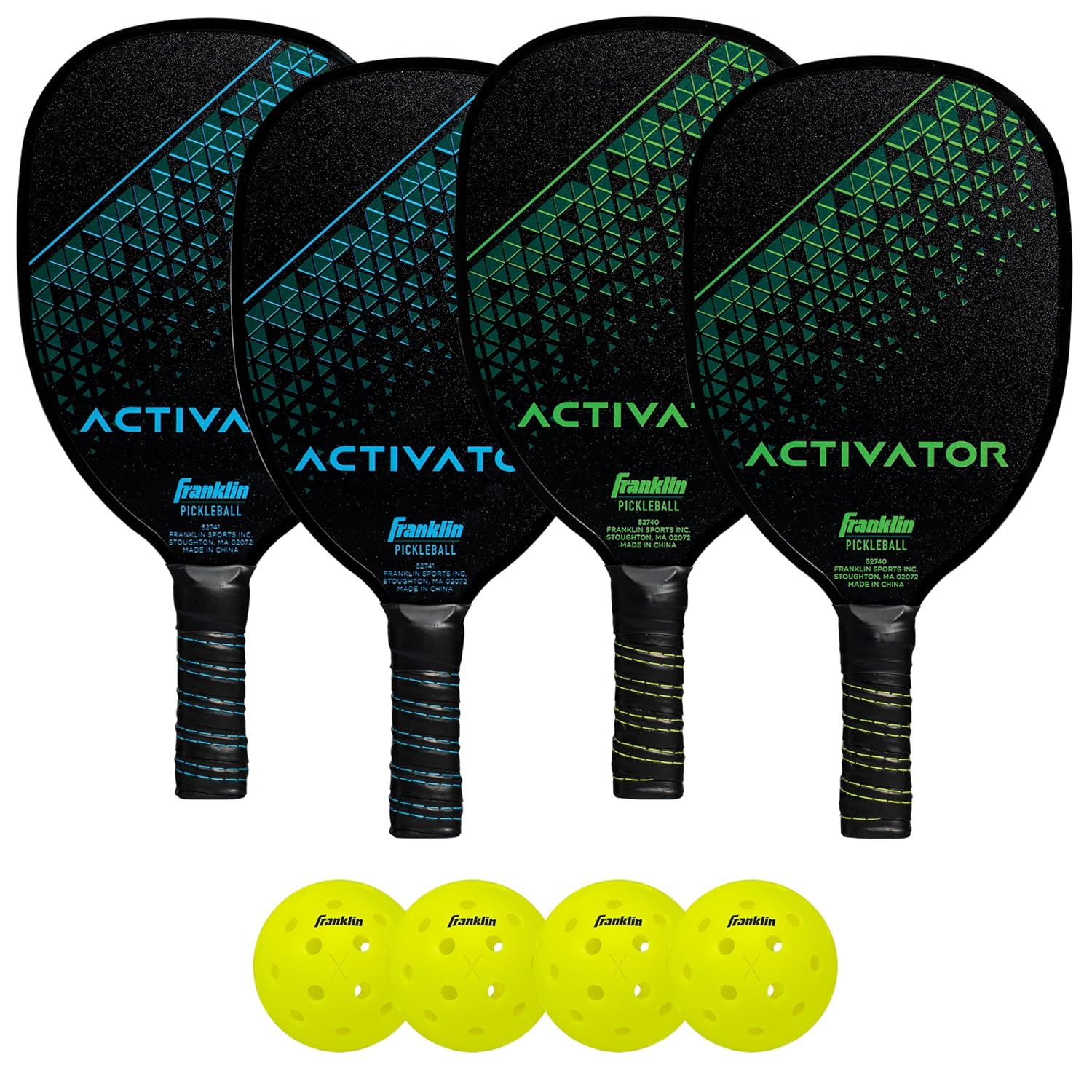 Blue and Green Plywood Pickleball Paddle Set with Yellow Balls