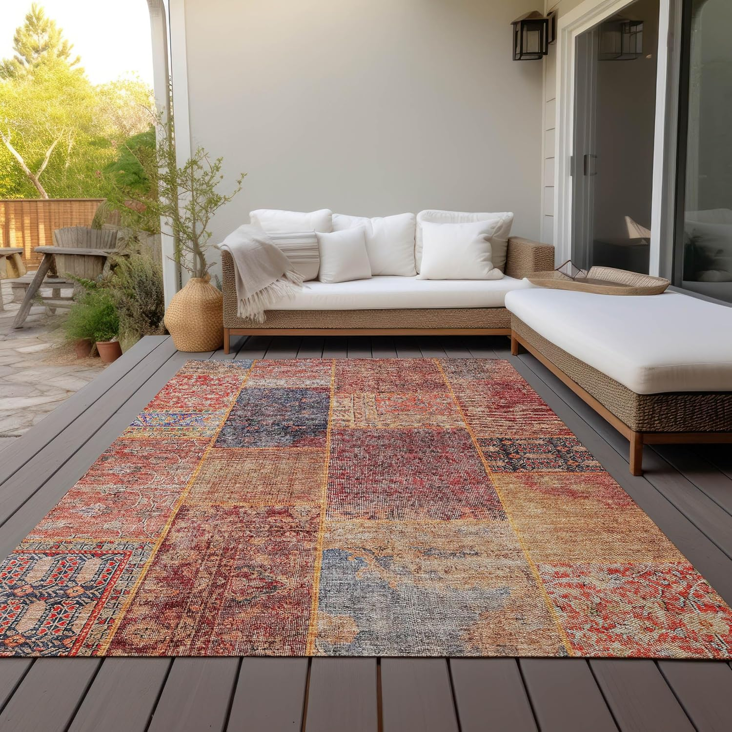 Addison Rugs Chantille Indoor/Outdoor Transitional Patchwork Red Washable Rectangle Rug, 3' x 5'