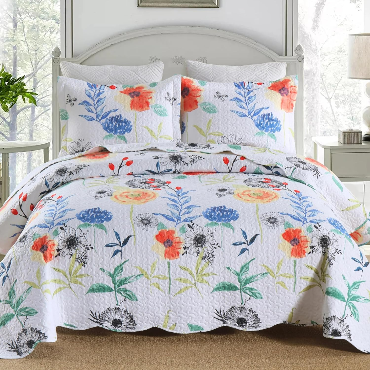 MarCielo 3 Piezas Edredón Ligero Rey, Edredón Impreso, Edredón Conjunto Ropa de Cama Manta Manta Coverlet Ligero Colcha Conjunto, Amarillo + Gris Oscuro, Tamaño King, Joni