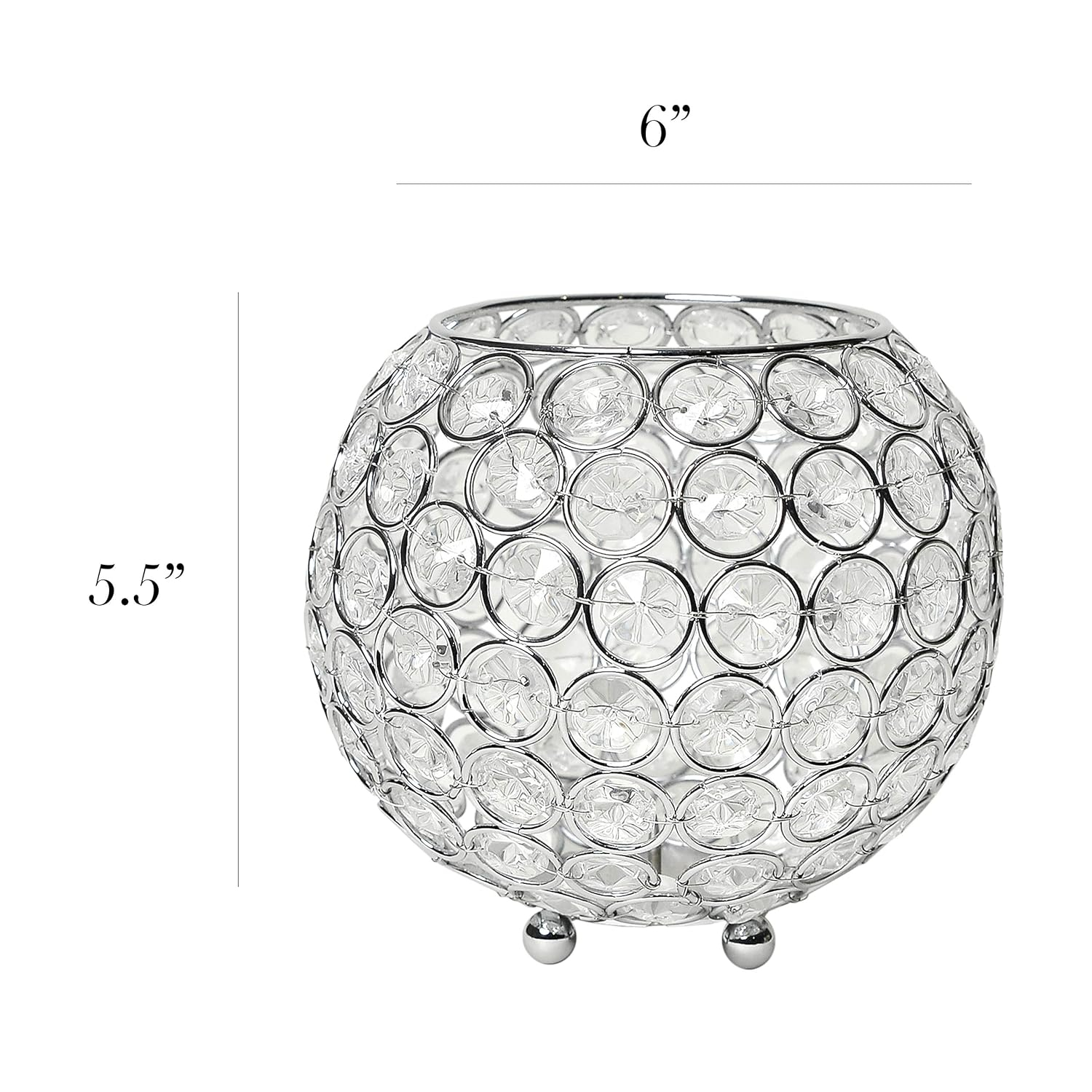 Elegant Designs 5.5" Elipse Crystal Circular Bowl Candle Holder, Flower Vase, Wedding Centerpiece, Chrome